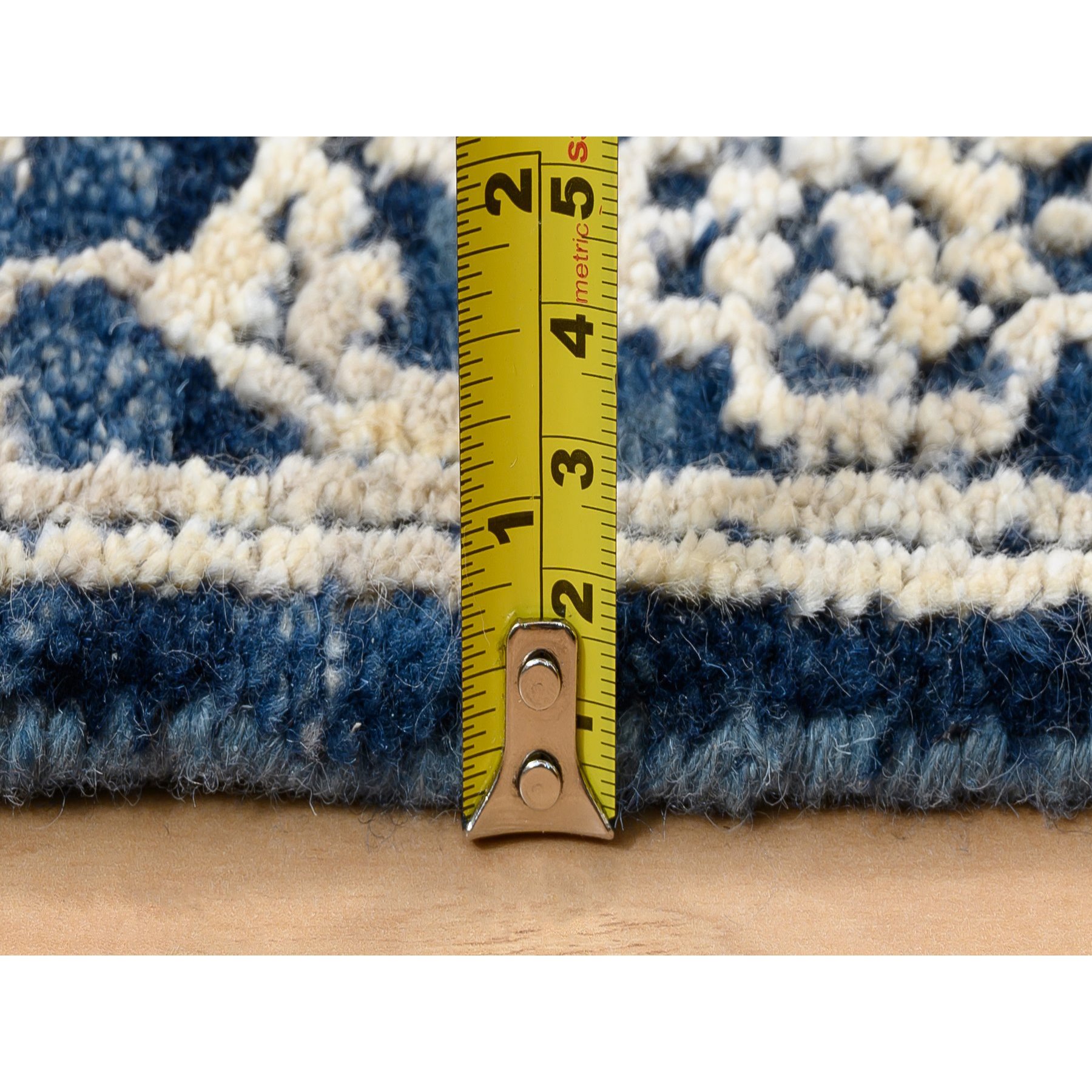 2'x3'1" Navy Blue, Broken Persian Heriz Erased Design Wool and Silk, Hand Knotted, Mat Oriental Rug HR63890 - Image 7