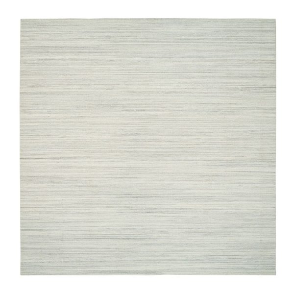 12'1"x12'1" Ivory and Cream, Undyed Natural Wool Modern Design, Thick and Plush Plain Hand Loomed, Square Oriental Rug HR64994