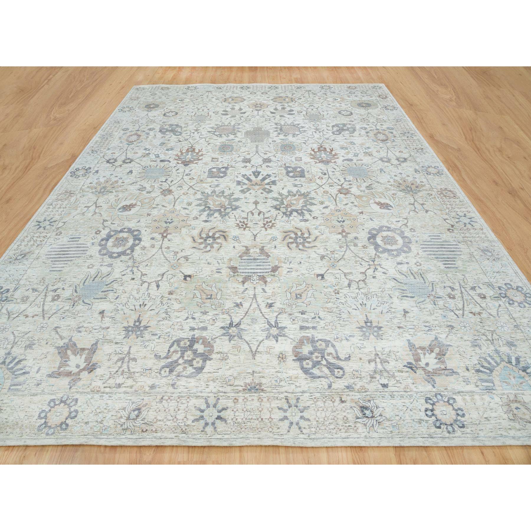 12'x15'5" Ivory, Tabriz Vase With Pomegranate Design, Silk With Textured Wool, Dense Weave, Soft and Vibrant Pile, Hand Knotted, Oriental Rug HR65683 - Image 3