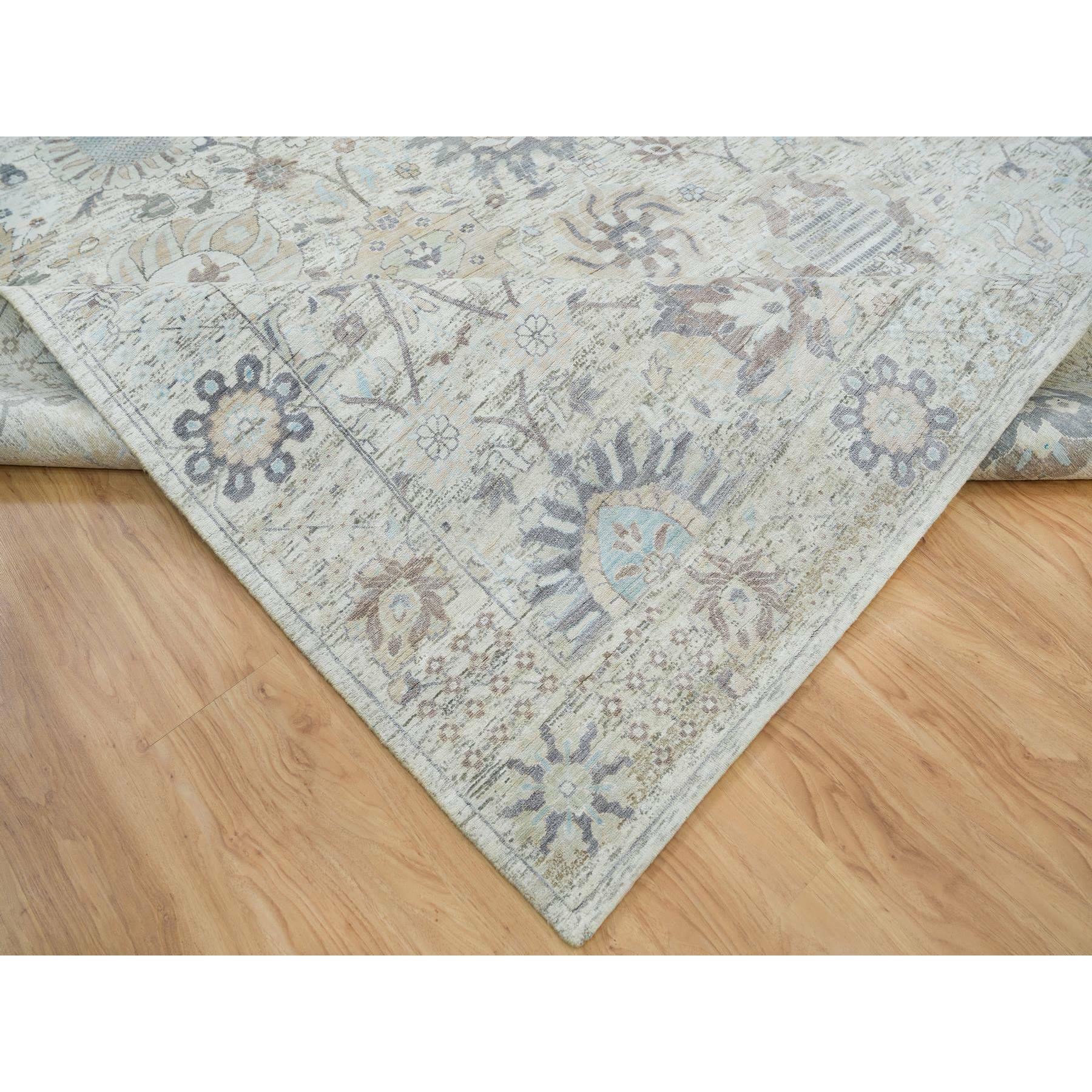 12'x15'5" Ivory, Tabriz Vase With Pomegranate Design, Silk With Textured Wool, Dense Weave, Soft and Vibrant Pile, Hand Knotted, Oriental Rug HR65683 - Image 7