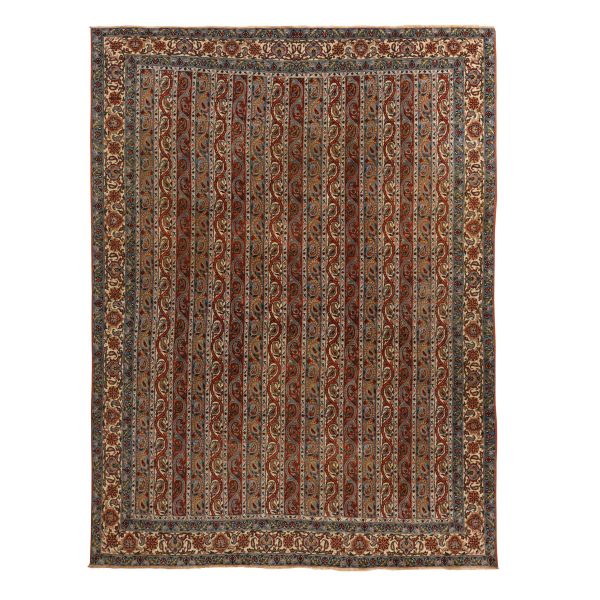 7'x10'4" Cherry Red with Ivory, Antique Persian Ghom, Shawl Design, Even Wear, Clean, Soft and Pliable, Sides and Ends Professionally Secured, 100% Wool, Hand Knotted Oriental Rug HR78352