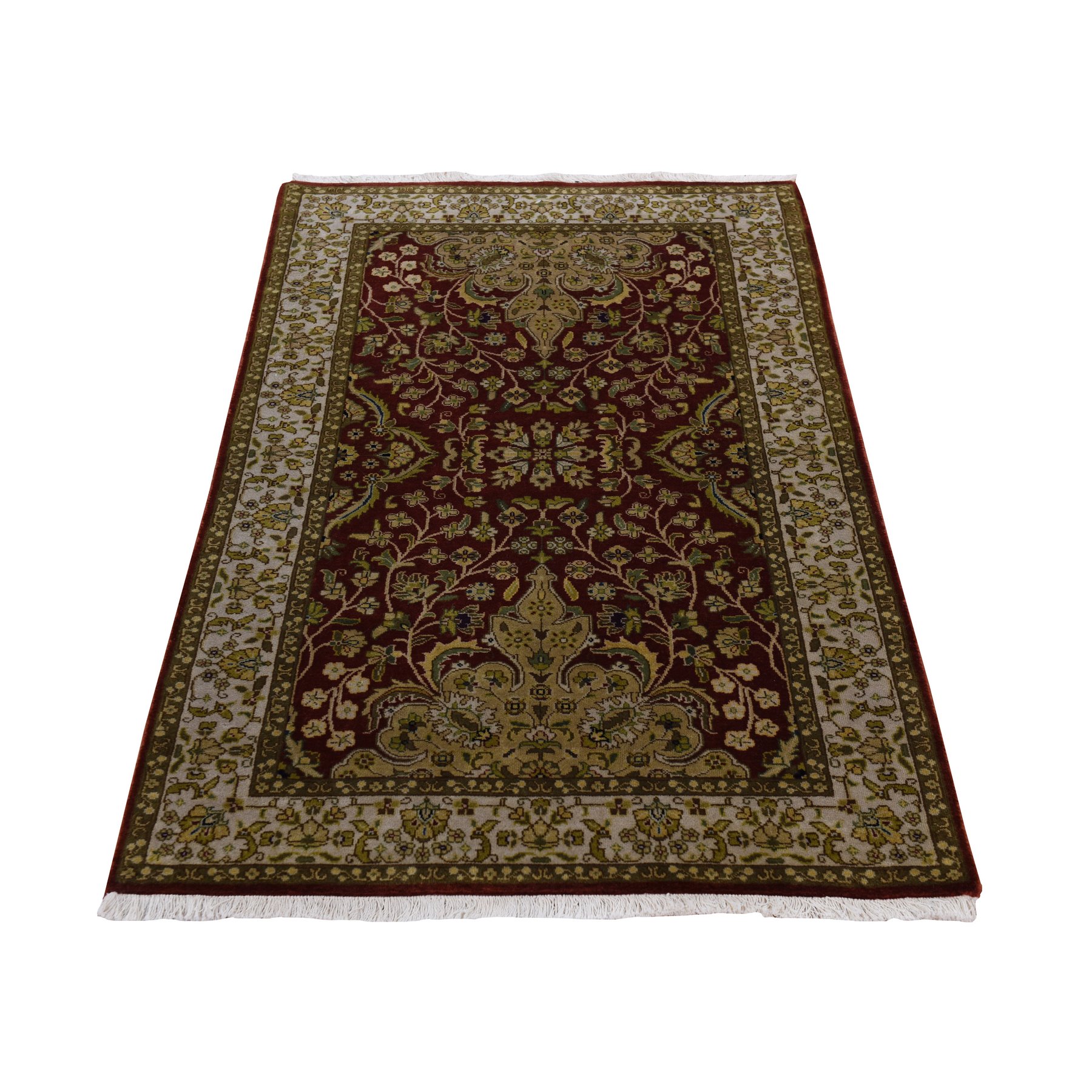 3'1"x5' Wine Red, Hand Knotted, 300 KPSI, Persian Design, Hand Spun New Zealand Luxurious Wool Oriental Rug HR78361