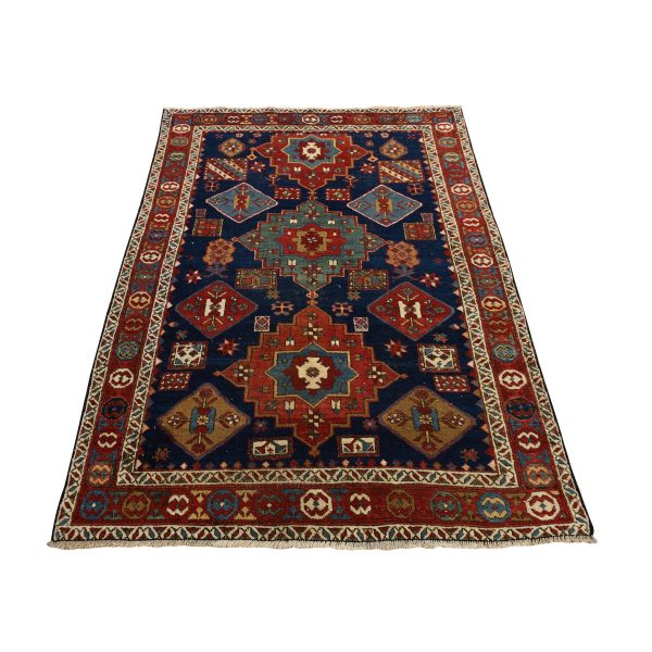 4'1"x5'10" Yale Blue, Antique North West Persian, Geometric Tribal Motif, Even Wear, Clean, Soft and Pliable, Sides and Ends Professionally Secured, 100% Wool, Hand Knotted, Vegetable Dyes, Oriental Rug HR78362