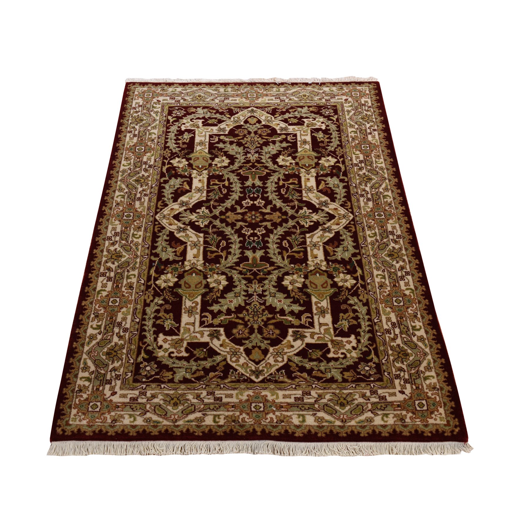 3'1"x5' Burgundy Red, Hand Knotted, 300 KPSI, Hand Spun New Zealand Luxurious Wool, Persian Tabriz Design, Oriental Rug HR78365