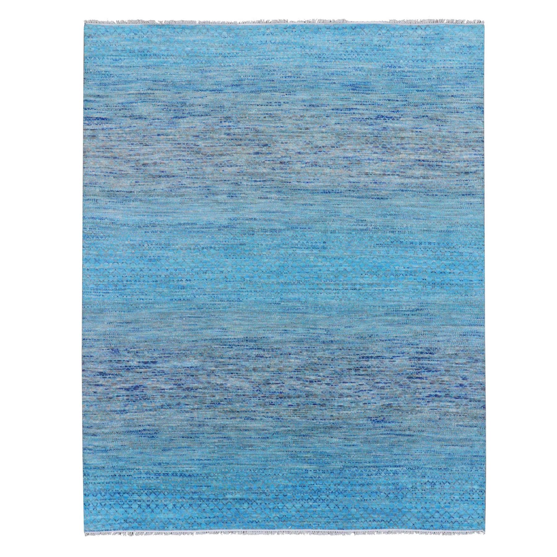8'x9'10" Blue, Pure Wool Hand Knotted, Modern Chiaroscuro Collection Thick and Plush, Oriental Rug HR79202