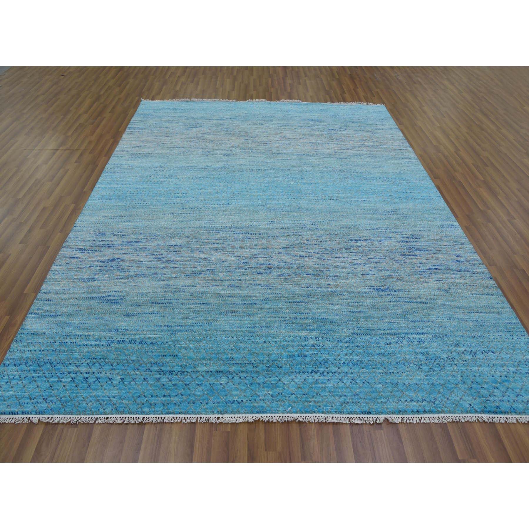 8'x9'10" Blue, Pure Wool Hand Knotted, Modern Chiaroscuro Collection Thick and Plush, Oriental Rug HR79202 - Image 2