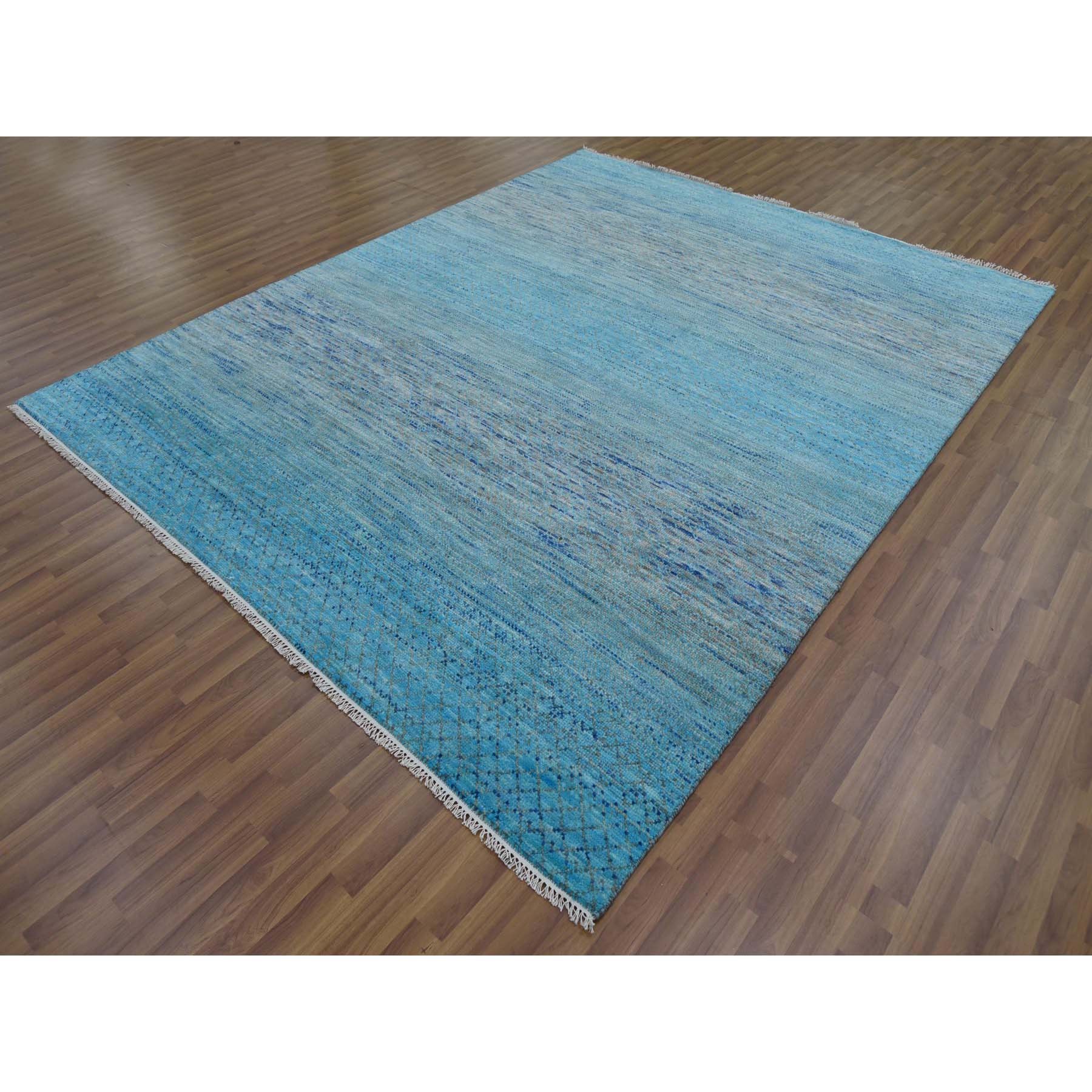 8'x9'10" Blue, Pure Wool Hand Knotted, Modern Chiaroscuro Collection Thick and Plush, Oriental Rug HR79202 - Image 3
