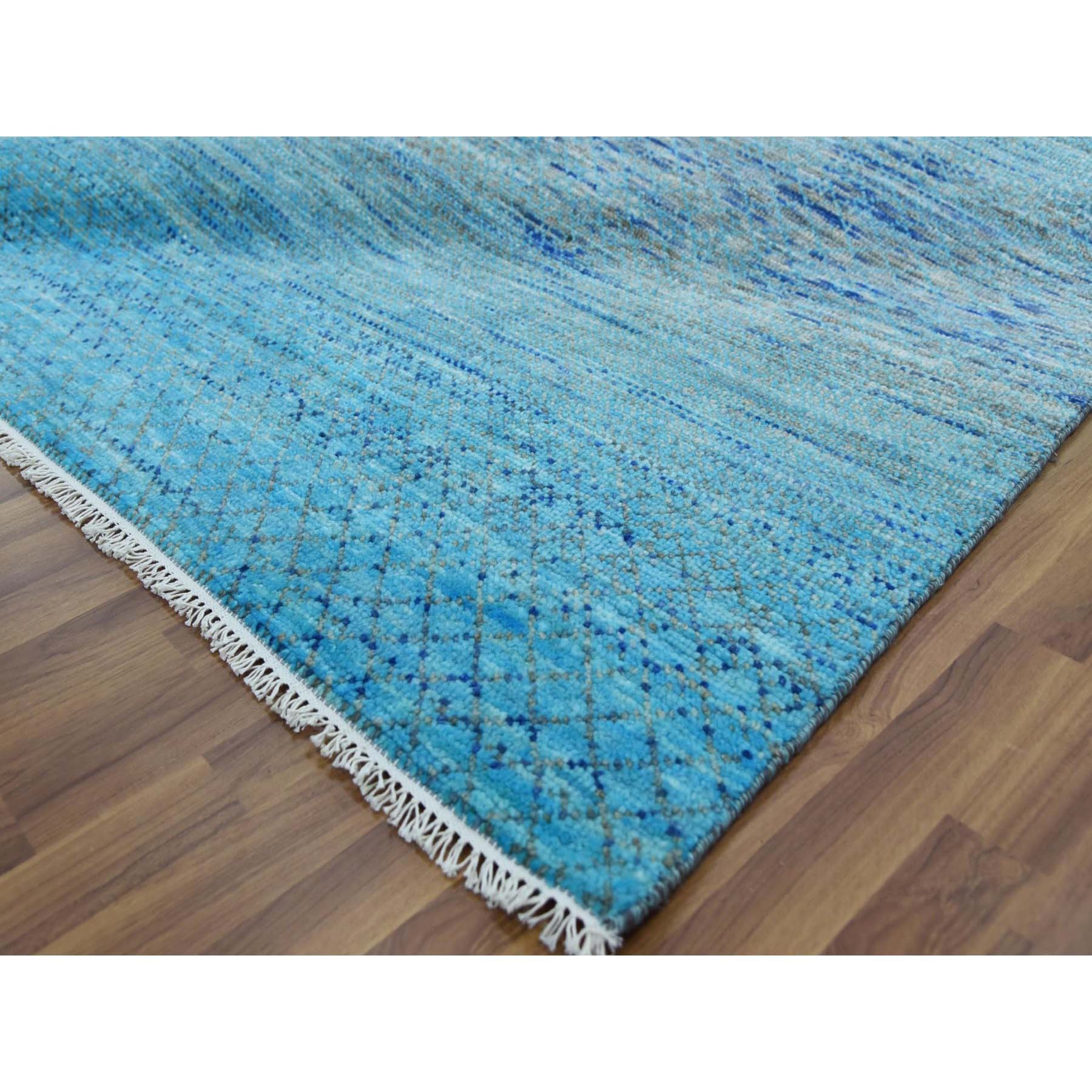 8'x9'10" Blue, Pure Wool Hand Knotted, Modern Chiaroscuro Collection Thick and Plush, Oriental Rug HR79202 - Image 6