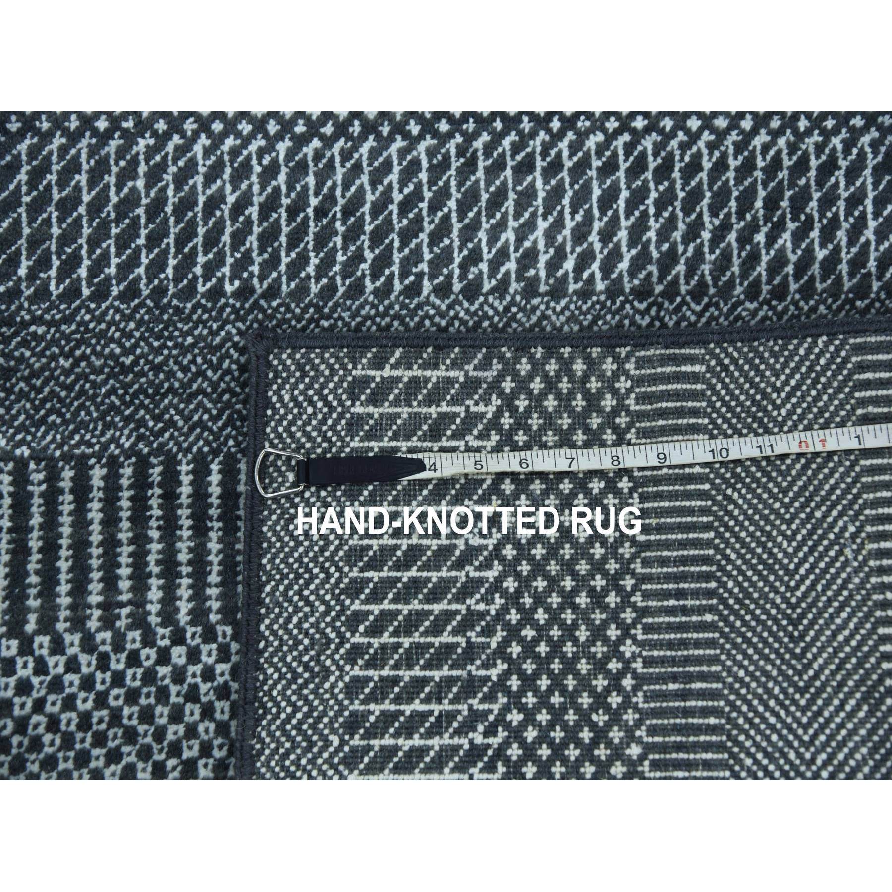 3'3"x5' Charcoal Gray, Wool and Silk Hand Knotted, Modern Grass Design Gabbeh Densely Woven, Oriental Rug HR79253 - Image 7