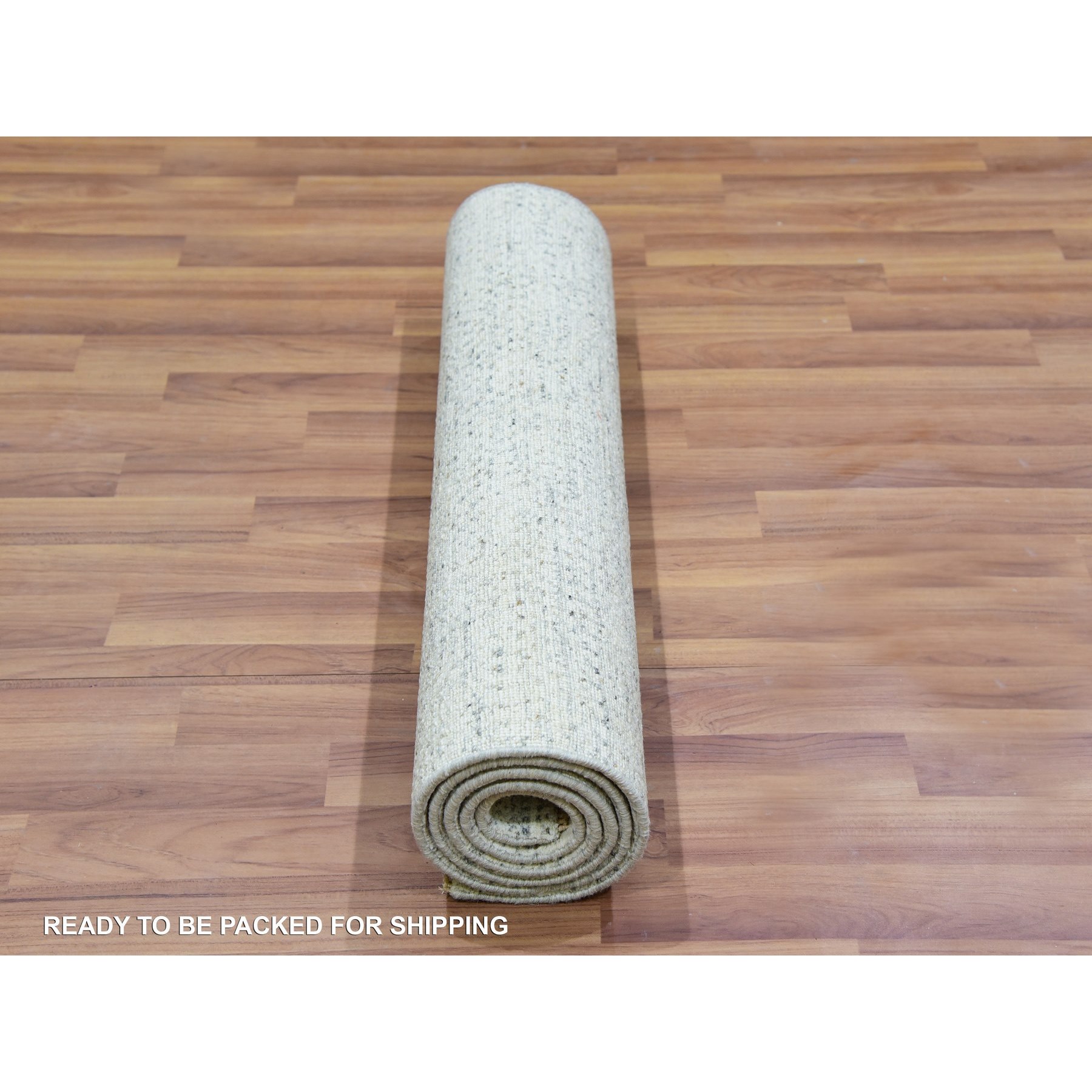 2'6"x6' Silvermist Gray, Modern Undyed Velvety Wool, Hand Knotted With Grass Design, Tone on Tone, Runner Oriental Rug HR79825 - Image 7