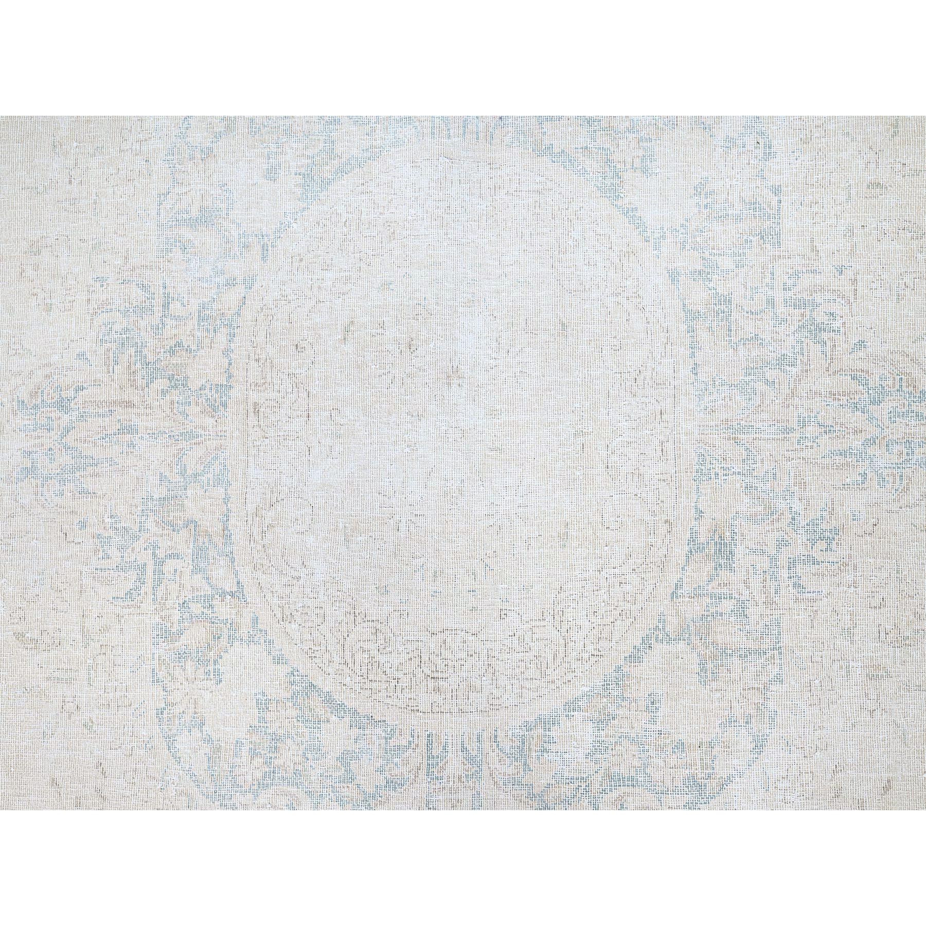 9'4"x12'3" Spring White, Pure Wool, Hand Knotted, Vintage Persian Kerman, Washed Out, Evenly Worn, Cleaned with Sides and Edges Professionally Secured, Oriental Rug HR85525 - Image 8