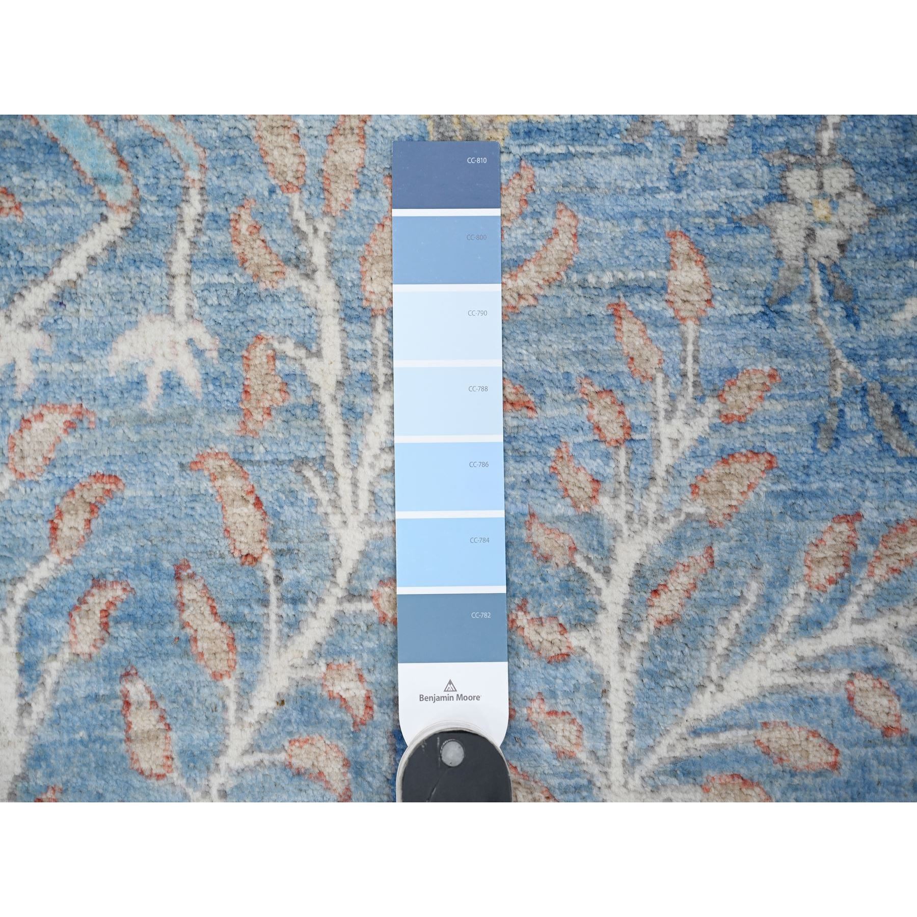 4'x11'10" Turquoise Blue, Natural Dyes, Extra Soft Wool, Afghan Peshawar With Birds of Paradise Design, Hand Knotted Wide Runner Oriental Rug HR88719 - Image 3