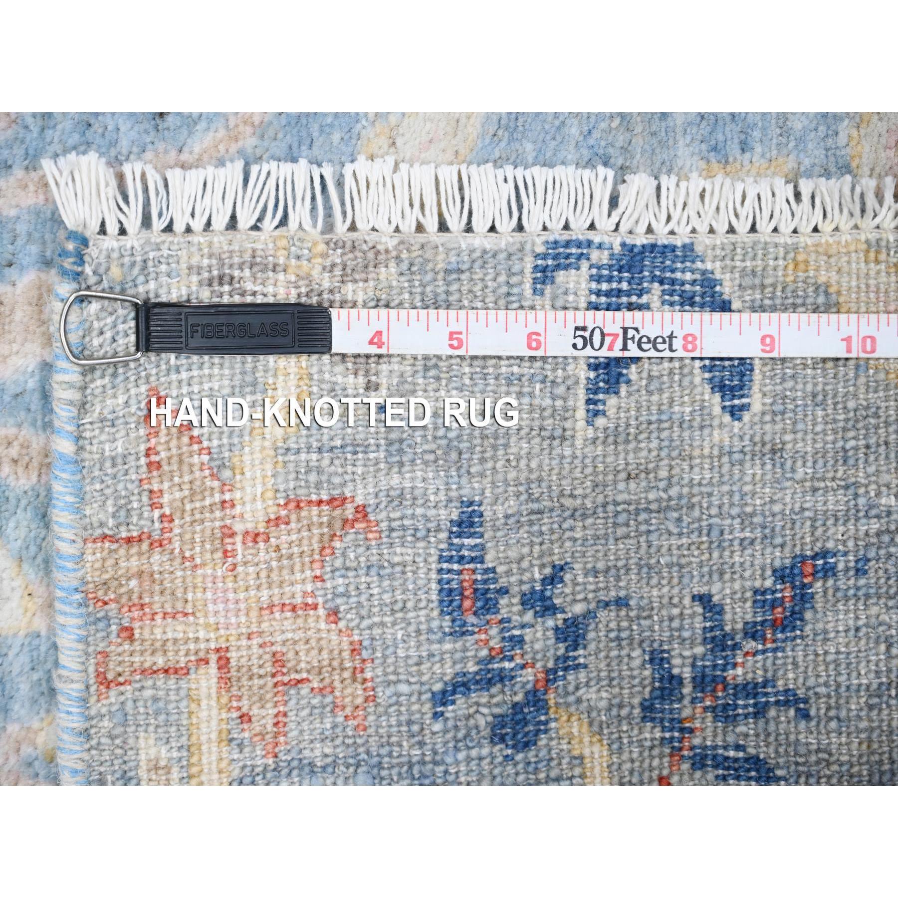 4'x11'10" Turquoise Blue, Natural Dyes, Extra Soft Wool, Afghan Peshawar With Birds of Paradise Design, Hand Knotted Wide Runner Oriental Rug HR88719 - Image 6