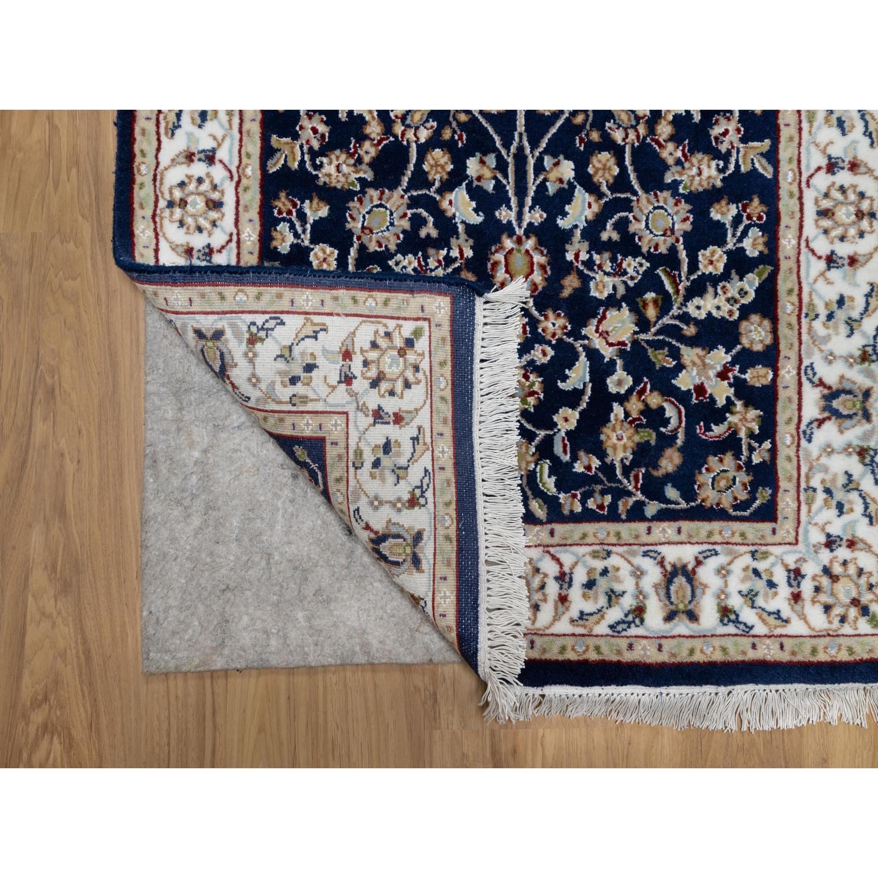 2'8"x18'1" Graphite Blue, Nain with All Over Flower Design, Wool and Silk, 250 KPSI, Hand Knotted, XL Runner, Oriental Rug HR90979 - Image 3