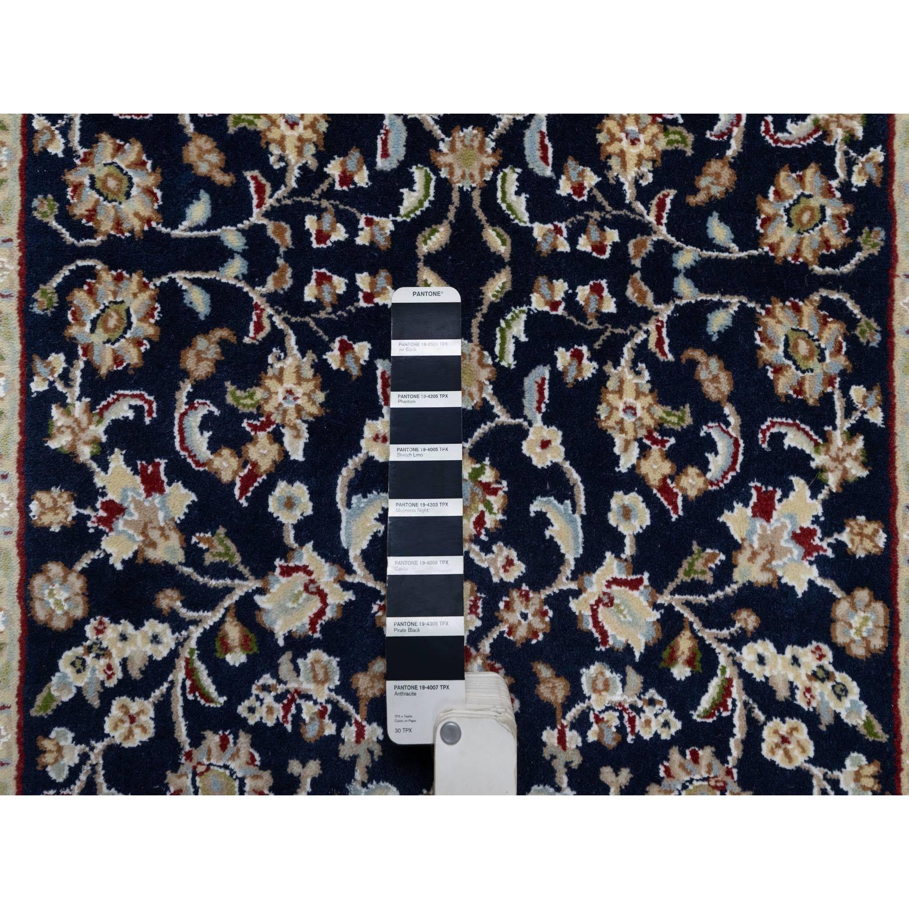 2'8"x18'1" Graphite Blue, Nain with All Over Flower Design, Wool and Silk, 250 KPSI, Hand Knotted, XL Runner, Oriental Rug HR90979 - Image 4
