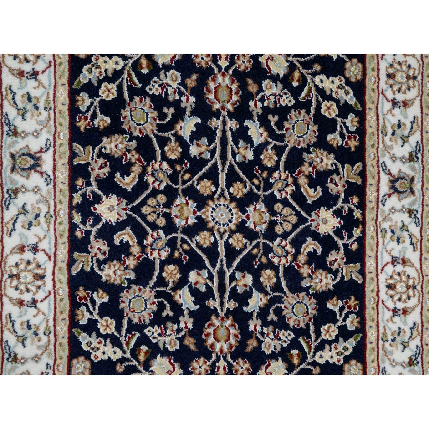 2'8"x18'1" Graphite Blue, Nain with All Over Flower Design, Wool and Silk, 250 KPSI, Hand Knotted, XL Runner, Oriental Rug HR90979 - Image 5