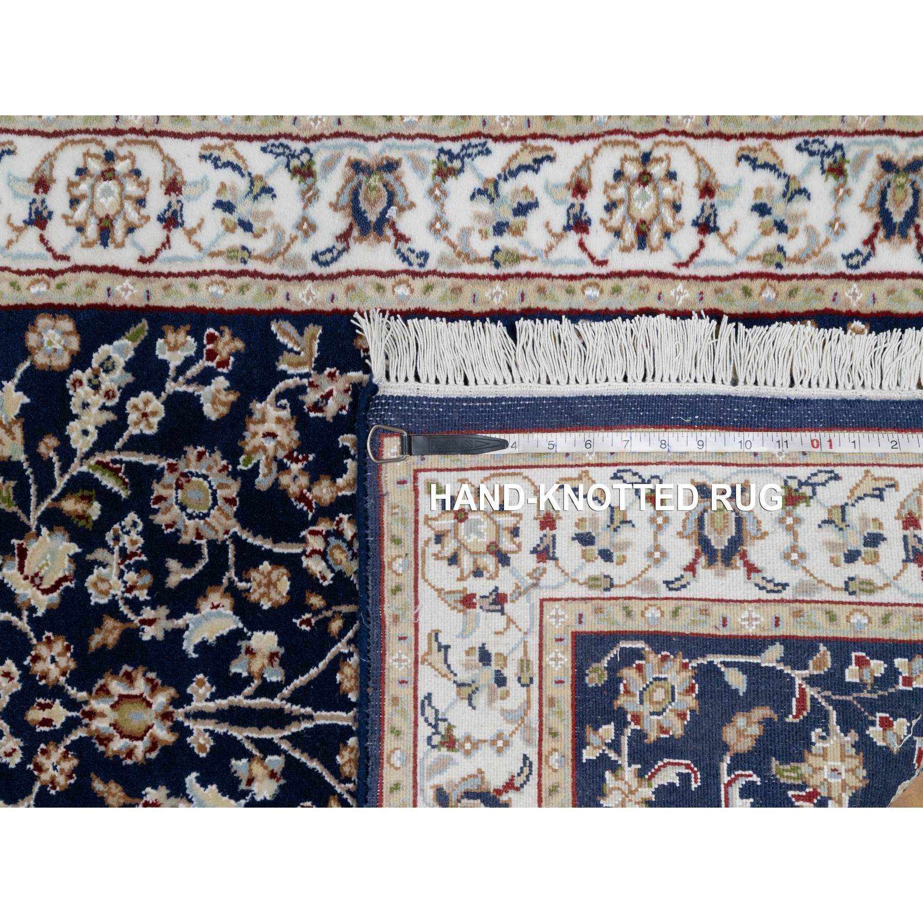 2'8"x18'1" Graphite Blue, Nain with All Over Flower Design, Wool and Silk, 250 KPSI, Hand Knotted, XL Runner, Oriental Rug HR90979 - Image 8