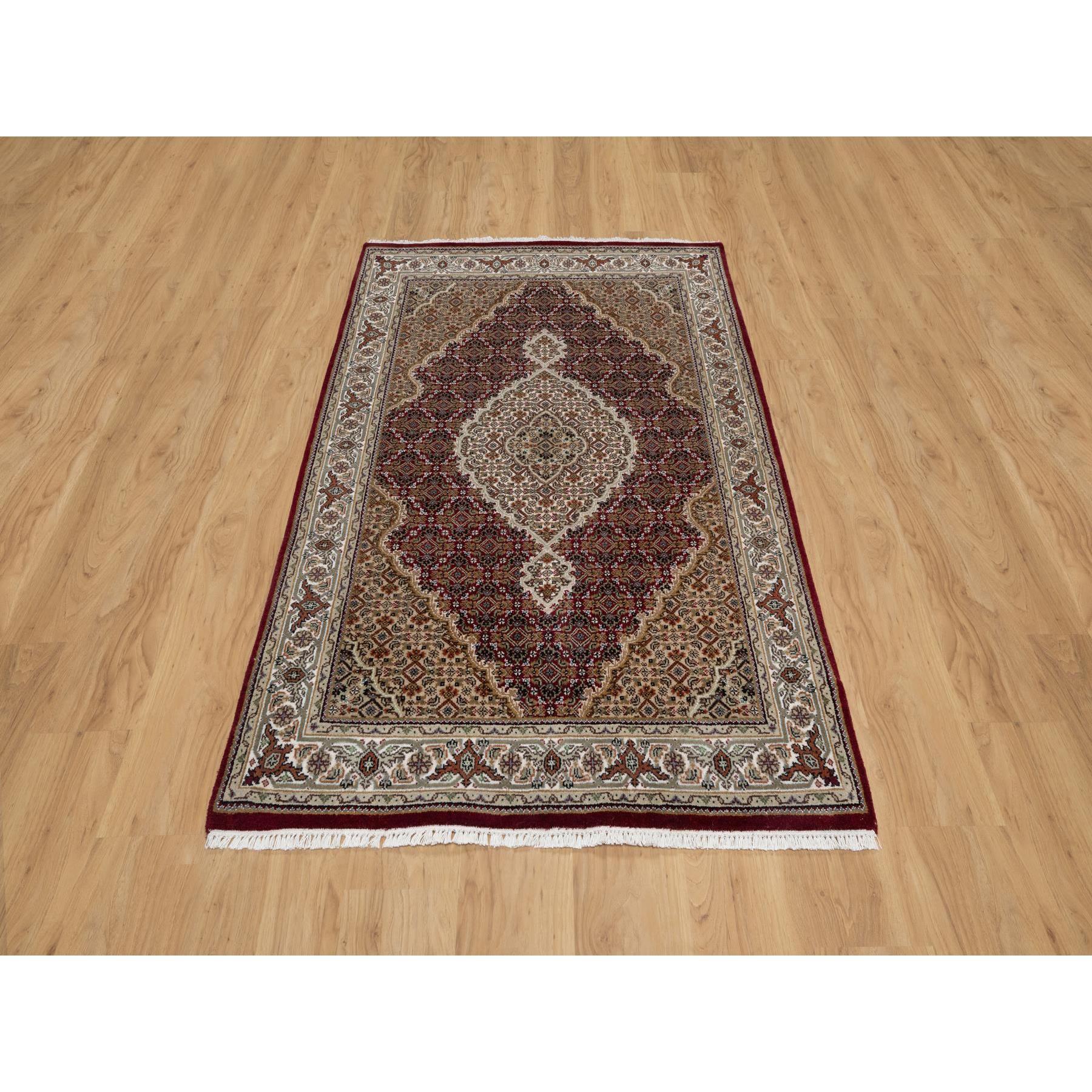 4'x6'2" Carmine Red, Densely Woven, Tabriz Mahi with Fish Medallion Design, Soft Wool, Hand Knotted, Oriental Rug HR90983 - Image 2