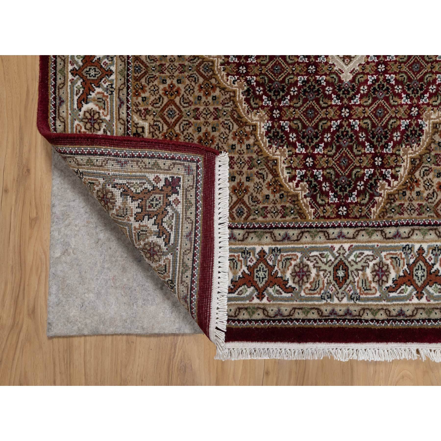 4'x6'2" Carmine Red, Densely Woven, Tabriz Mahi with Fish Medallion Design, Soft Wool, Hand Knotted, Oriental Rug HR90983 - Image 3