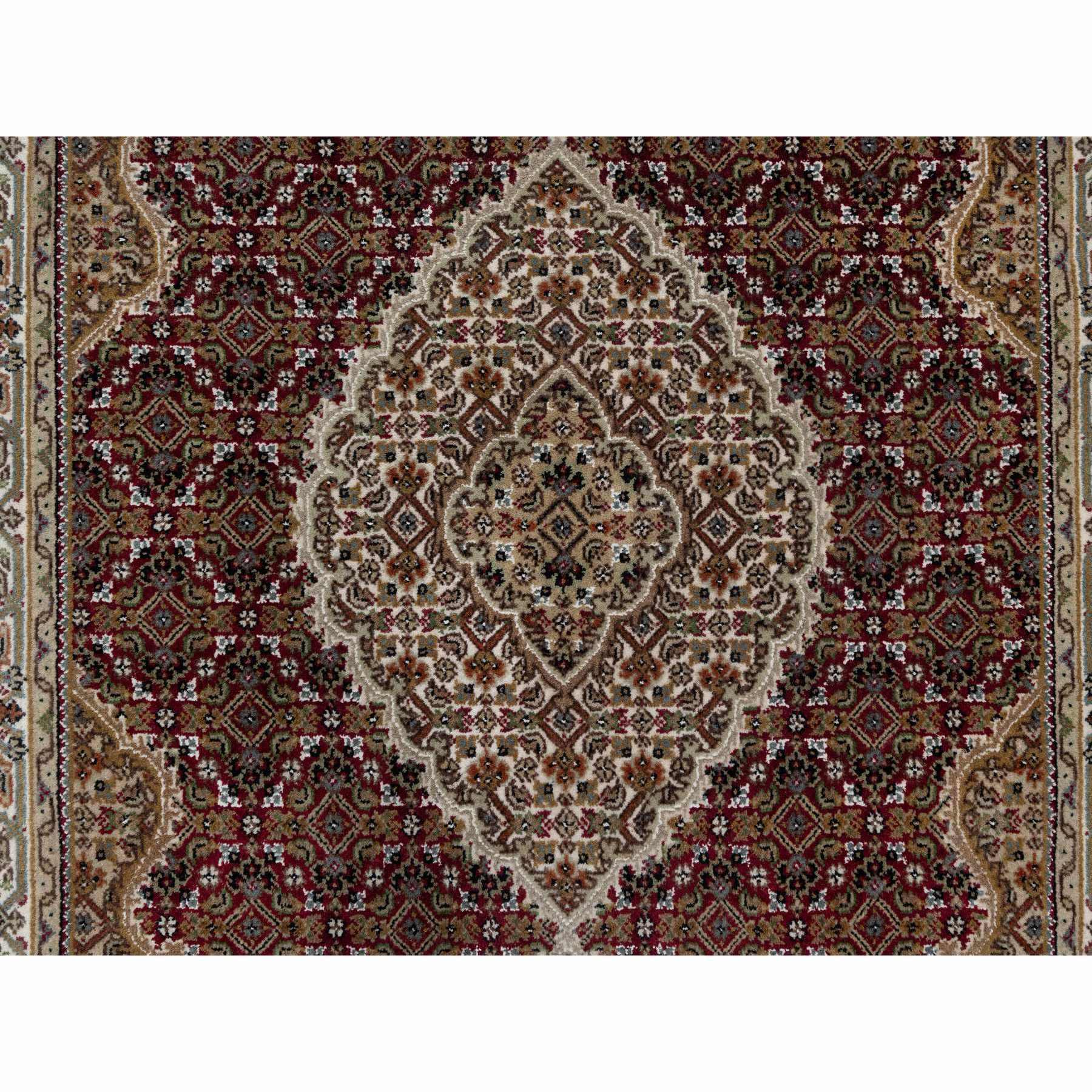 4'x6'2" Carmine Red, Densely Woven, Tabriz Mahi with Fish Medallion Design, Soft Wool, Hand Knotted, Oriental Rug HR90983 - Image 5