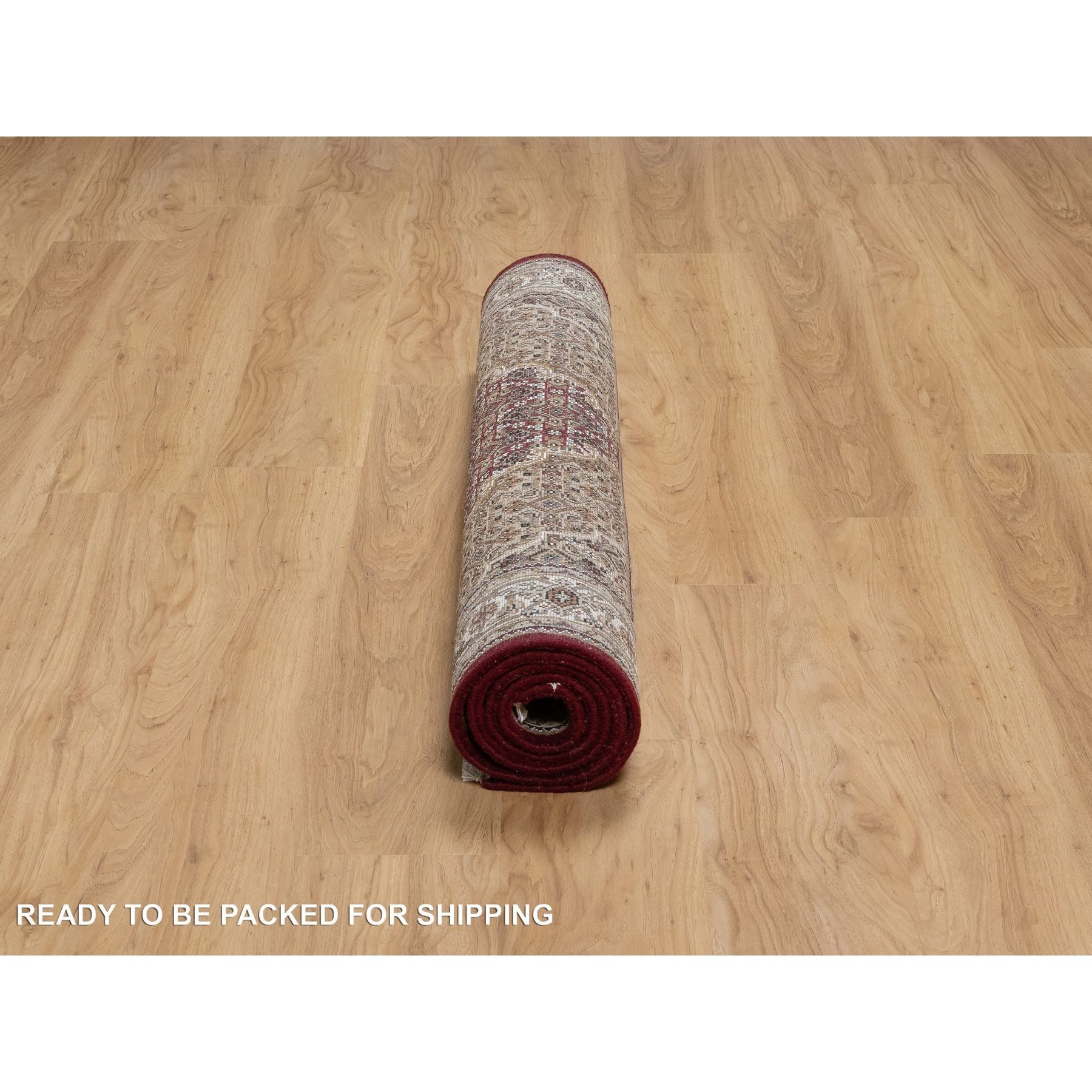 4'x6'2" Carmine Red, Densely Woven, Tabriz Mahi with Fish Medallion Design, Soft Wool, Hand Knotted, Oriental Rug HR90983 - Image 6