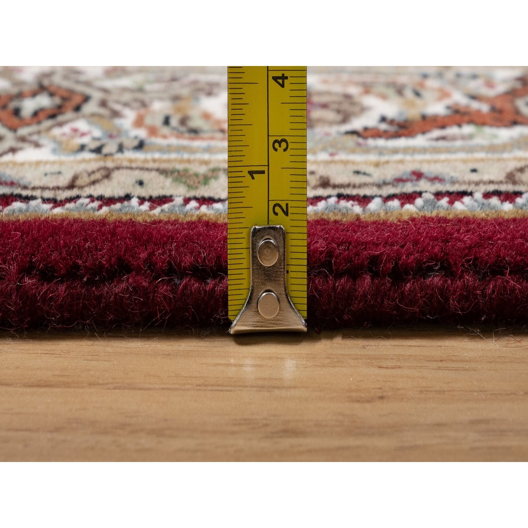 4'x6'2" Carmine Red, Densely Woven, Tabriz Mahi with Fish Medallion Design, Soft Wool, Hand Knotted, Oriental Rug HR90983 - Image 7