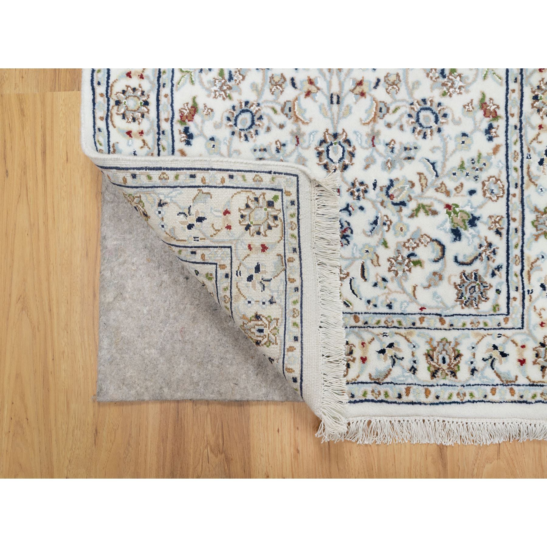 2'8"x12'2" Pearl White, Nain with All Over Floral Design, Wool and Silk, Hand Knotted, 250 KPSI, Runner, Oriental Rug HR90991 - Image 3
