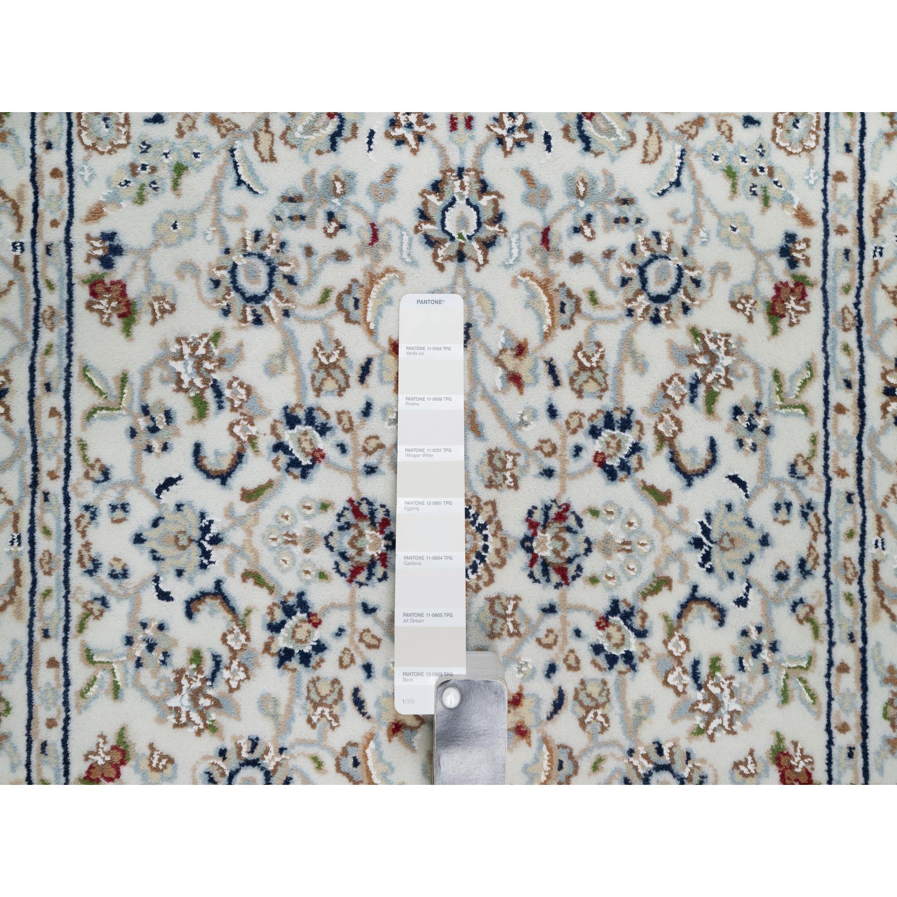 2'8"x12'2" Pearl White, Nain with All Over Floral Design, Wool and Silk, Hand Knotted, 250 KPSI, Runner, Oriental Rug HR90991 - Image 4