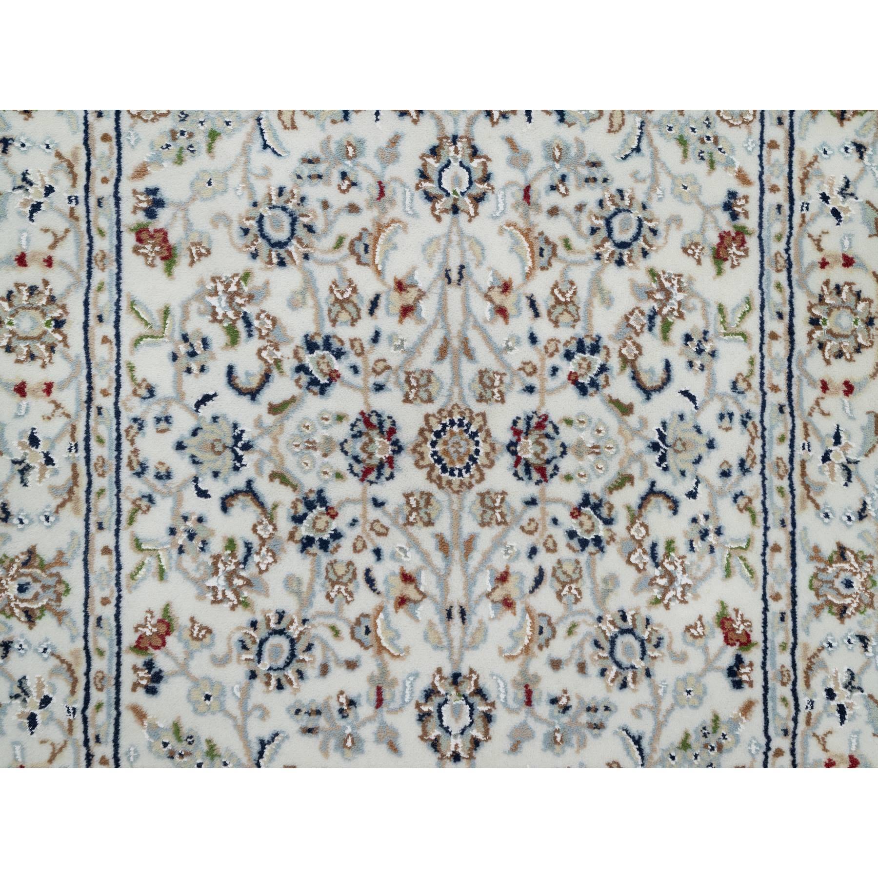 2'8"x12'2" Pearl White, Nain with All Over Floral Design, Wool and Silk, Hand Knotted, 250 KPSI, Runner, Oriental Rug HR90991 - Image 5