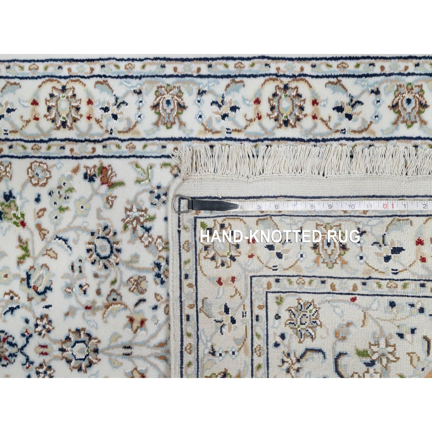 2'8"x12'2" Pearl White, Nain with All Over Floral Design, Wool and Silk, Hand Knotted, 250 KPSI, Runner, Oriental Rug HR90991 - Image 8