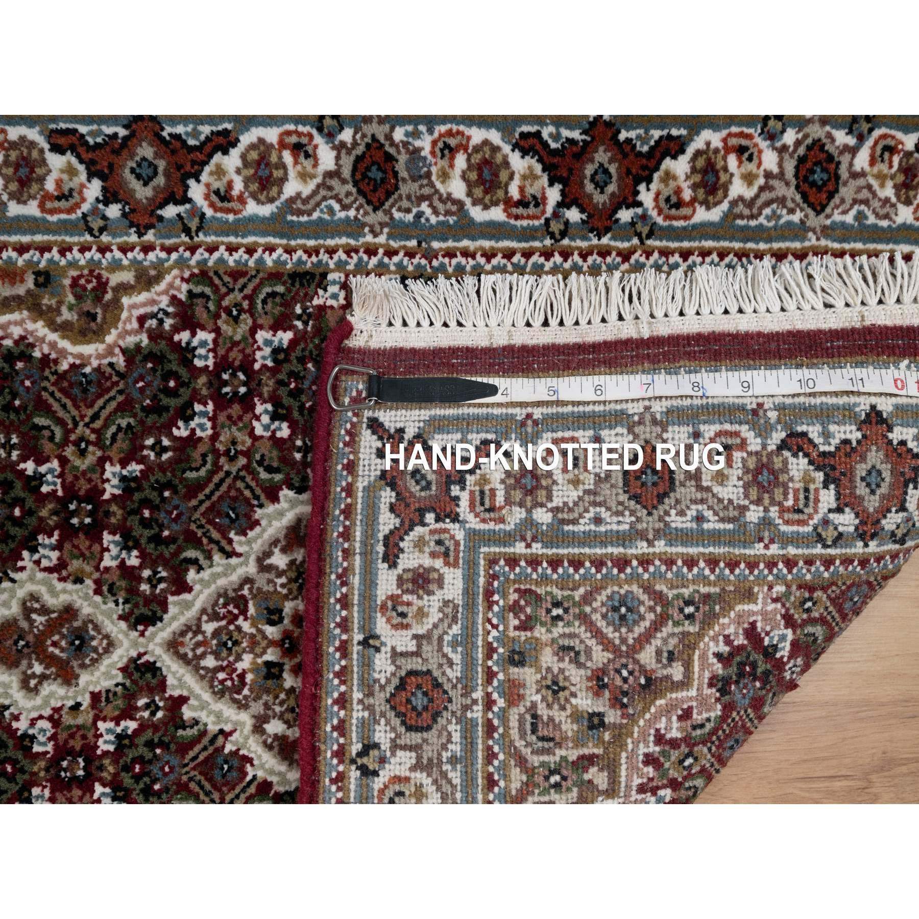 2'x3' Carmine Red, Tabriz Mahi with Fish Medallion Design, Soft Wool, Hand Knotted, Densely Woven, Mat, Oriental Rug HR90994 - Image 8
