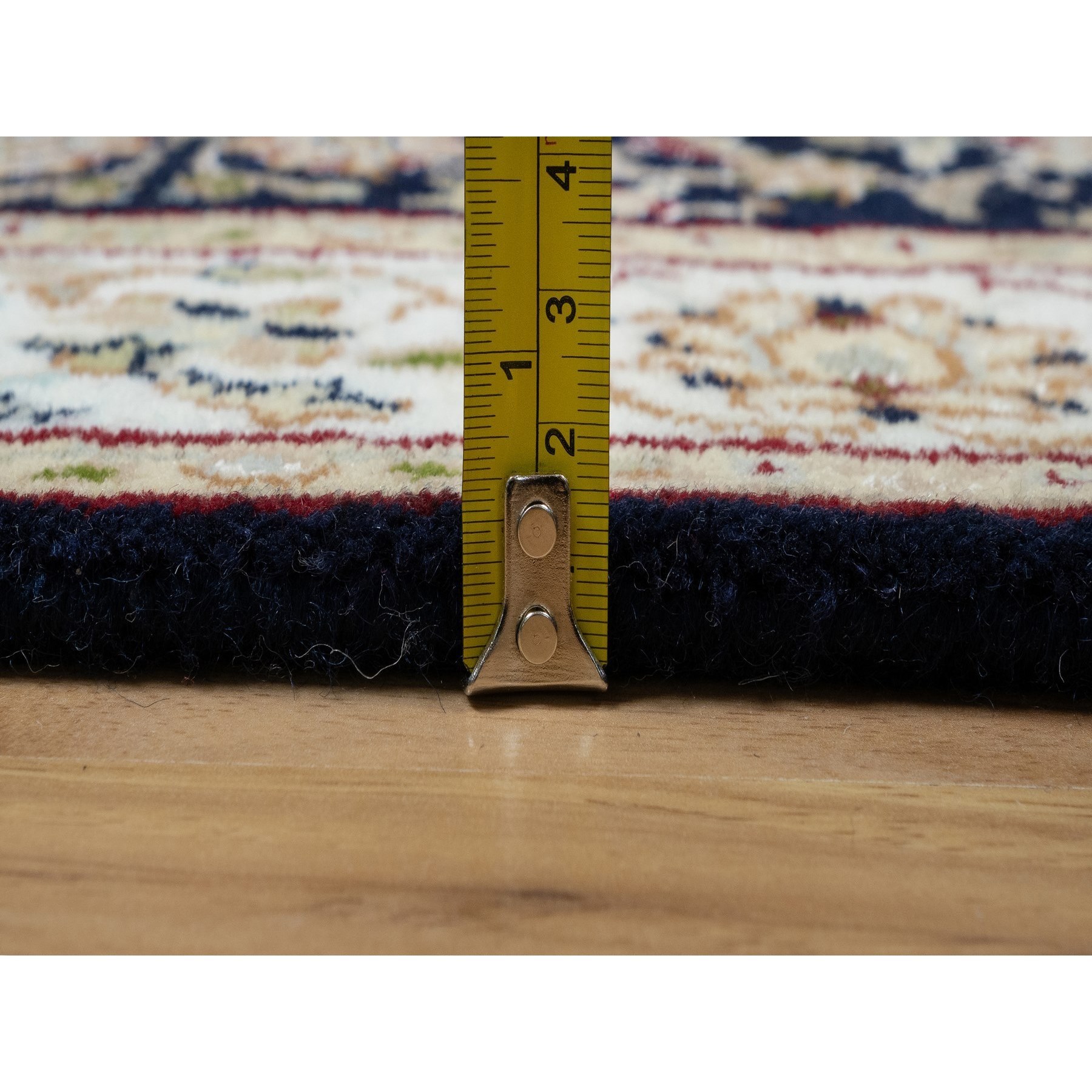 2'7"x8'1" Midnight Blue, Wool and Silk, Nain with All Over Flower Design, Soft Pile, 250 KPSI, Hand Knotted, Runner, Oriental Rug HR91008 - Image 7