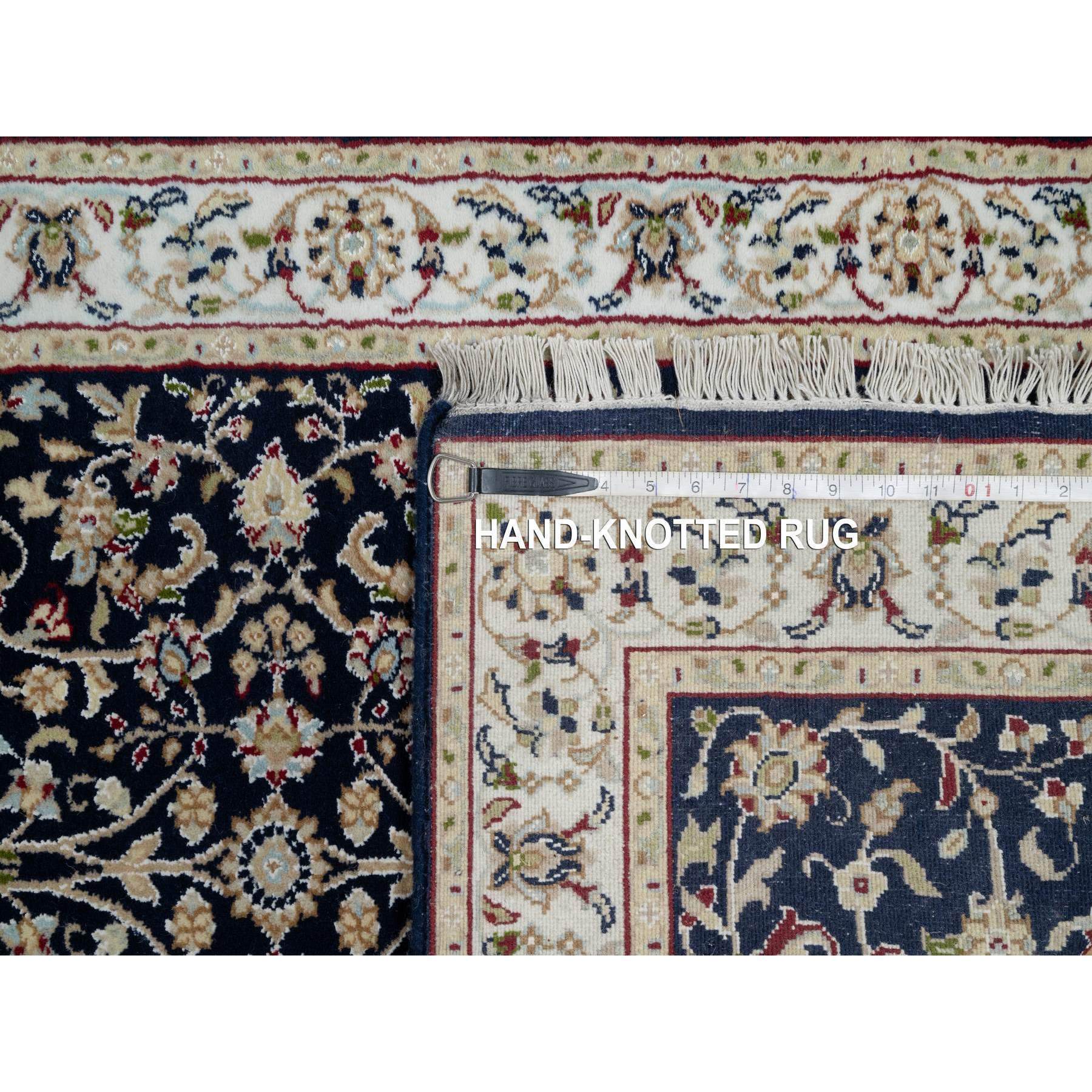 2'7"x8'1" Midnight Blue, Wool and Silk, Nain with All Over Flower Design, Soft Pile, 250 KPSI, Hand Knotted, Runner, Oriental Rug HR91008 - Image 8