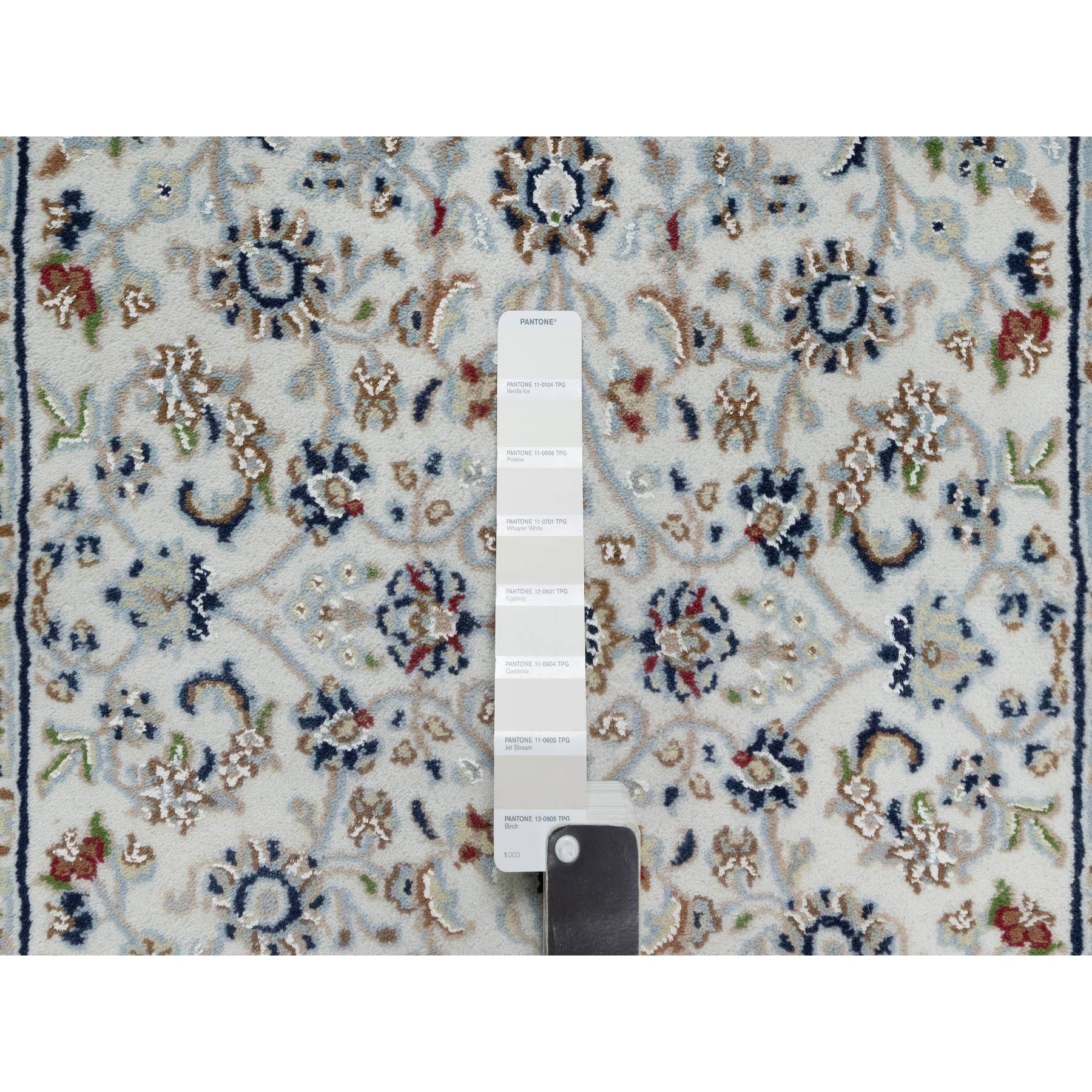 2'9"x14' Chiffon White, Wool and Silk, Nain with All Over Flower Design, Hand Knotted, 250 KPSI, Runner, Oriental Rug HR91011 - Image 4