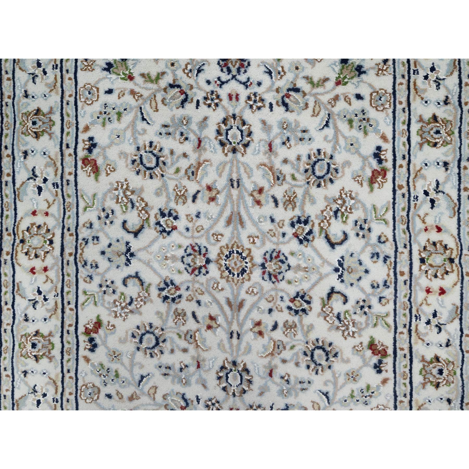 2'9"x14'1" Daisy White, Nain with All Over Flower Design, Wool and Silk, Hand Knotted, 250 KPSI, XL Runner, Oriental Rug HR91012 - Image 5