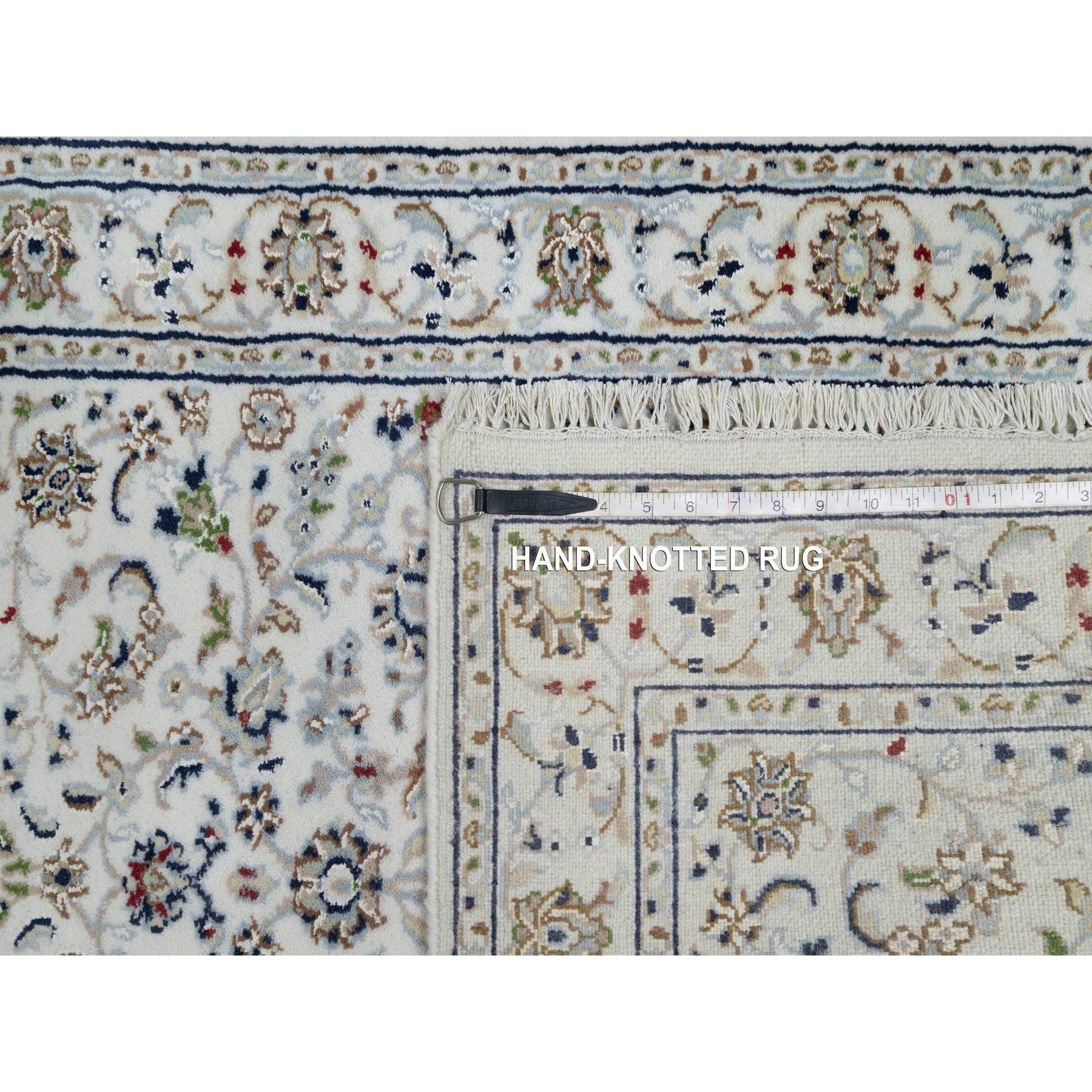 2'9"x14'1" Daisy White, Nain with All Over Flower Design, Wool and Silk, Hand Knotted, 250 KPSI, XL Runner, Oriental Rug HR91012 - Image 8