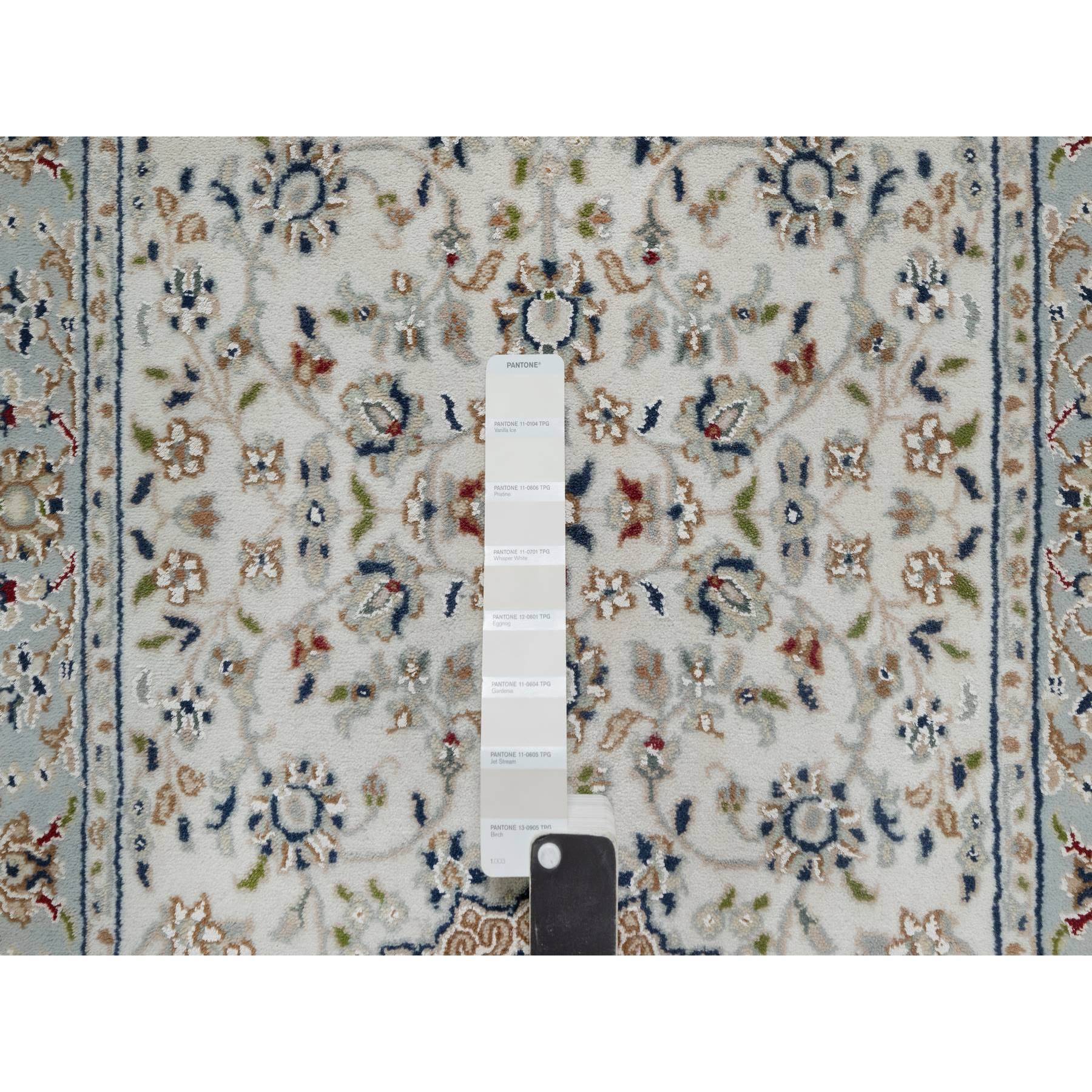 2'5"x10' Spring White, Nain with Center Medallion, Hand Knotted, 250 KPSI, Wool and Silk, Runner, Oriental Rug HR91013 - Image 4