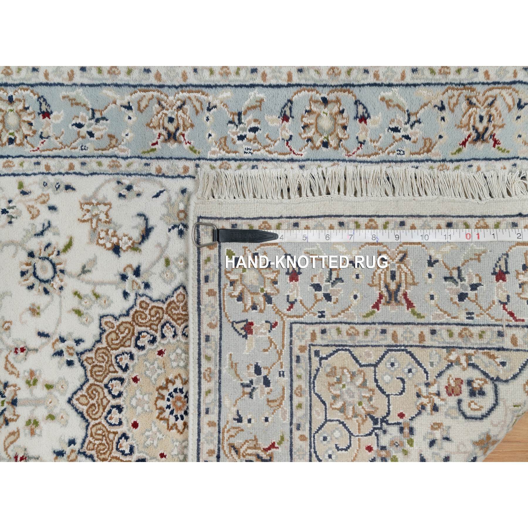 2'5"x10' Spring White, Nain with Center Medallion, Hand Knotted, 250 KPSI, Wool and Silk, Runner, Oriental Rug HR91013 - Image 8