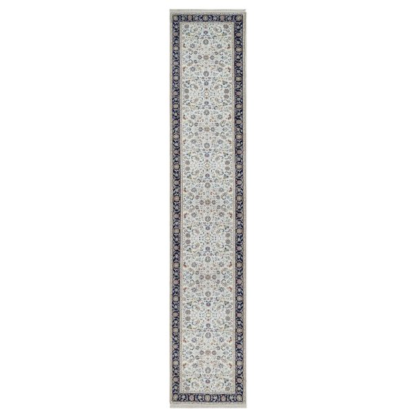 2'8"x14' Spring White, Nain with All Over Flower Design, 250 KPSI, Soft Pile, Wool and Silk, Hand Knotted, Runner, Oriental Rug HR91015