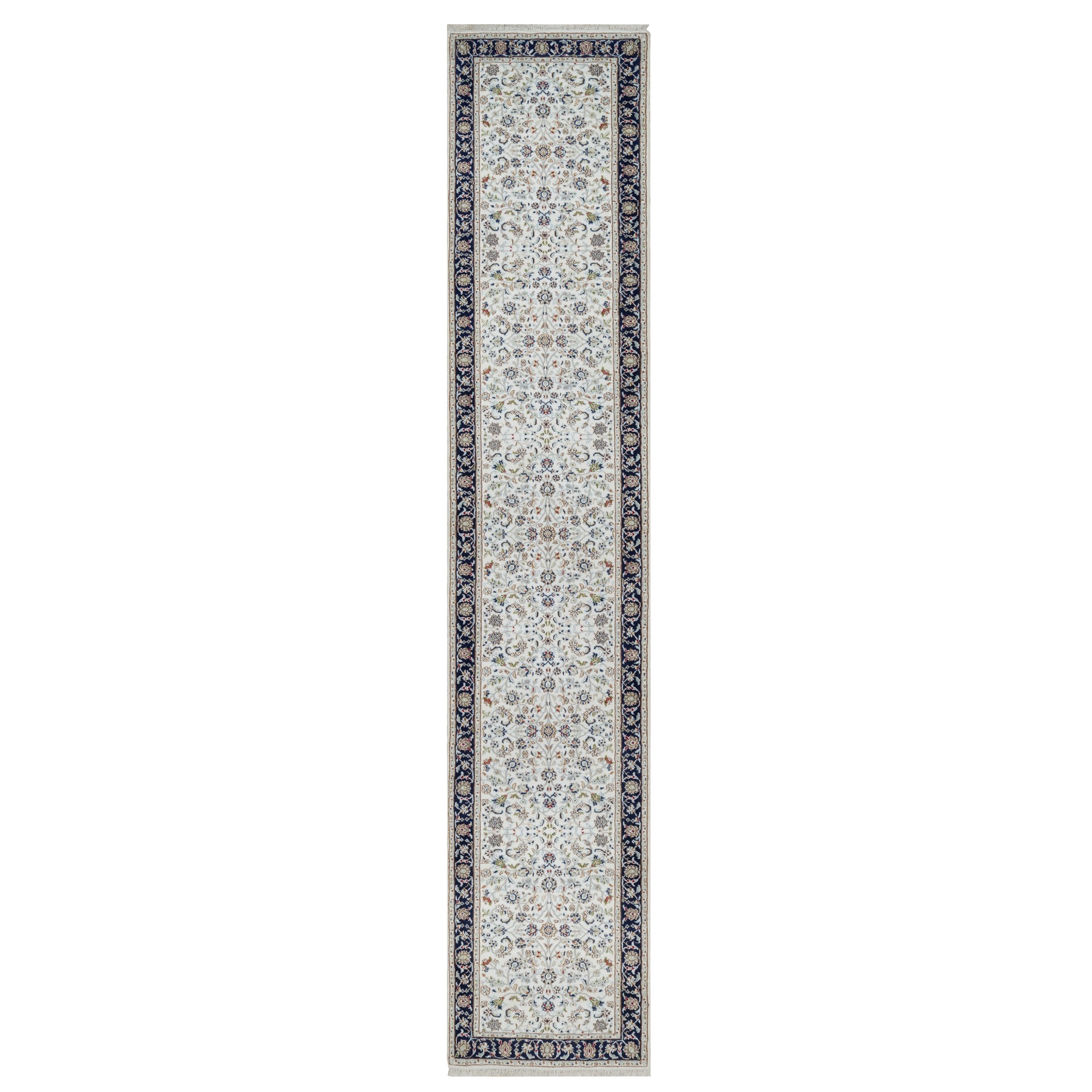 2'8"x14' Spring White, Nain with All Over Flower Design, 250 KPSI, Soft Pile, Wool and Silk, Hand Knotted, Runner, Oriental Rug HR91015