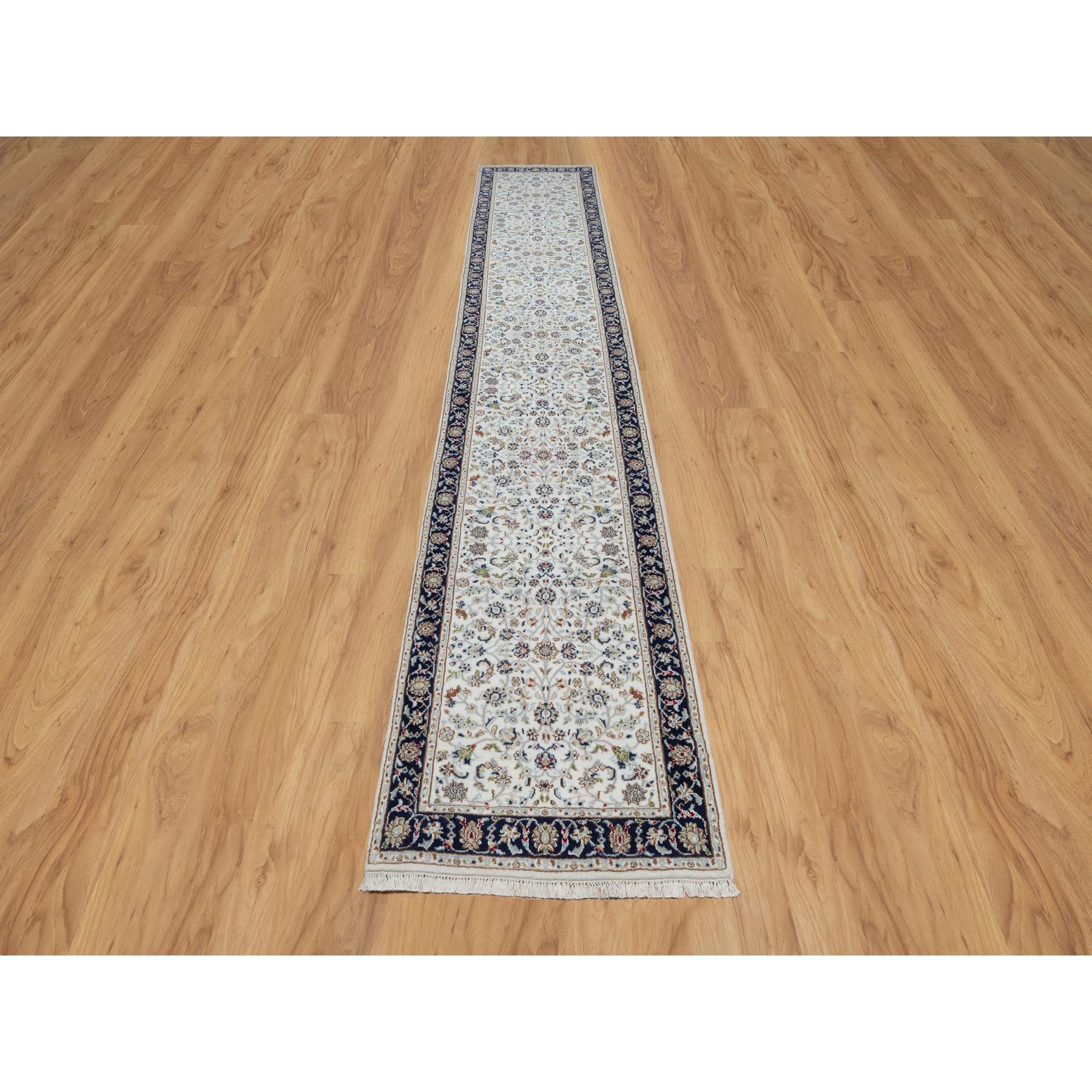 2'8"x14' Spring White, Nain with All Over Flower Design, 250 KPSI, Soft Pile, Wool and Silk, Hand Knotted, Runner, Oriental Rug HR91015 - Image 2