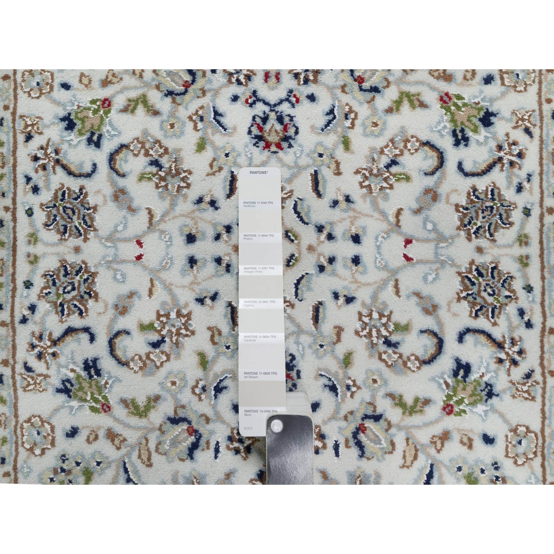2'8"x14' Spring White, Nain with All Over Flower Design, 250 KPSI, Soft Pile, Wool and Silk, Hand Knotted, Runner, Oriental Rug HR91015 - Image 4