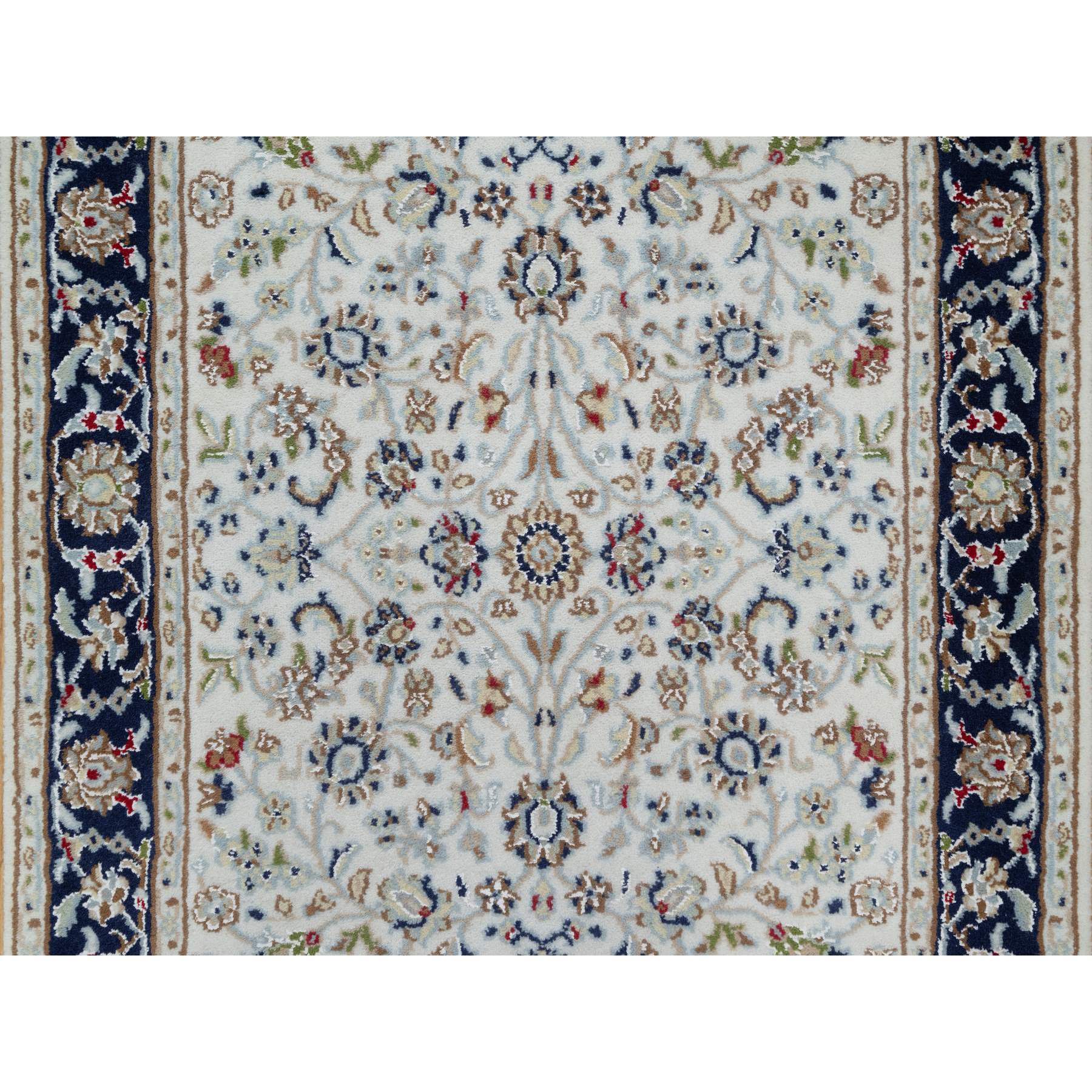 2'8"x14' Spring White, Nain with All Over Flower Design, 250 KPSI, Soft Pile, Wool and Silk, Hand Knotted, Runner, Oriental Rug HR91015 - Image 5