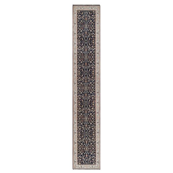 2'7"x16' Polo Blue, Nain with All Over Floral Design, Wool and Silk, Soft Pile, 250 KPSI, Hand Knotted, XL Runner, Oriental Rug HR91016