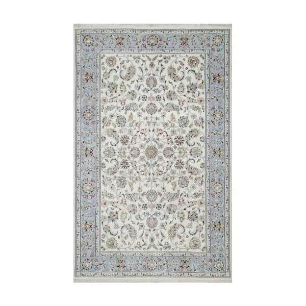 5'7"x9' Daisy White, Nain with All Over Flower Design, 250 KPSI, Wool and Silk, Hand Knotted, Oriental Rug HR91017