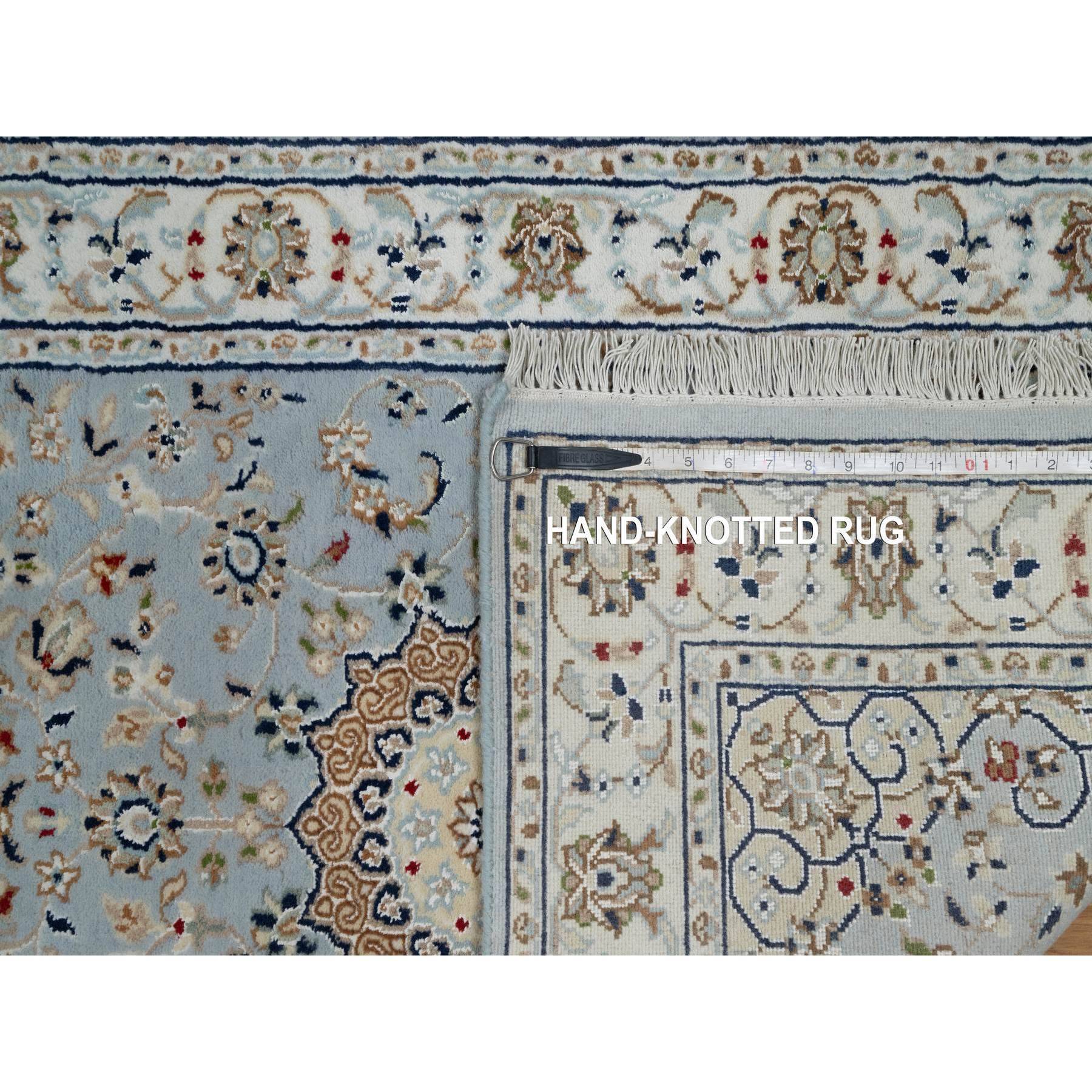2'8"x12'9" Uranian Blue, Nain with Flower Medallion Design, 250 KPSI, Soft Pile, Wool and Silk, Hand Knotted, Runner, Oriental Rug HR91026 - Image 8