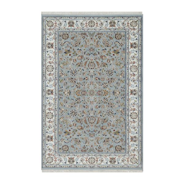 5'x8' Beau Blue, Wool and Silk, Nain with All Over Flower Design, 250 KPSI, Hand Knotted, Oriental Rug HR91052