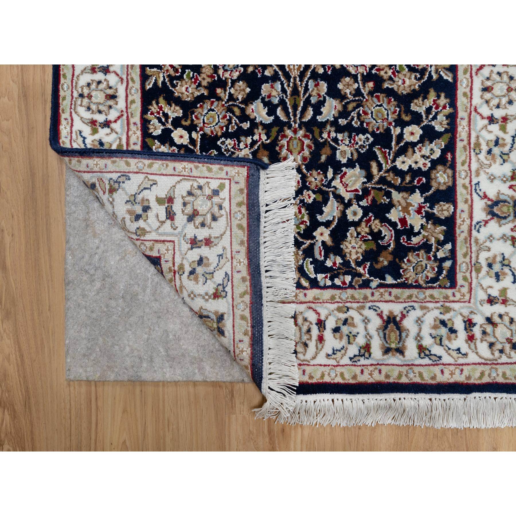 2'6"x13'3" Midnight Blue, Nain with All Over Flower Design, Wool and Silk, 250 KPSI, Hand Knotted, Runner, Oriental Rug HR91076 - Image 3
