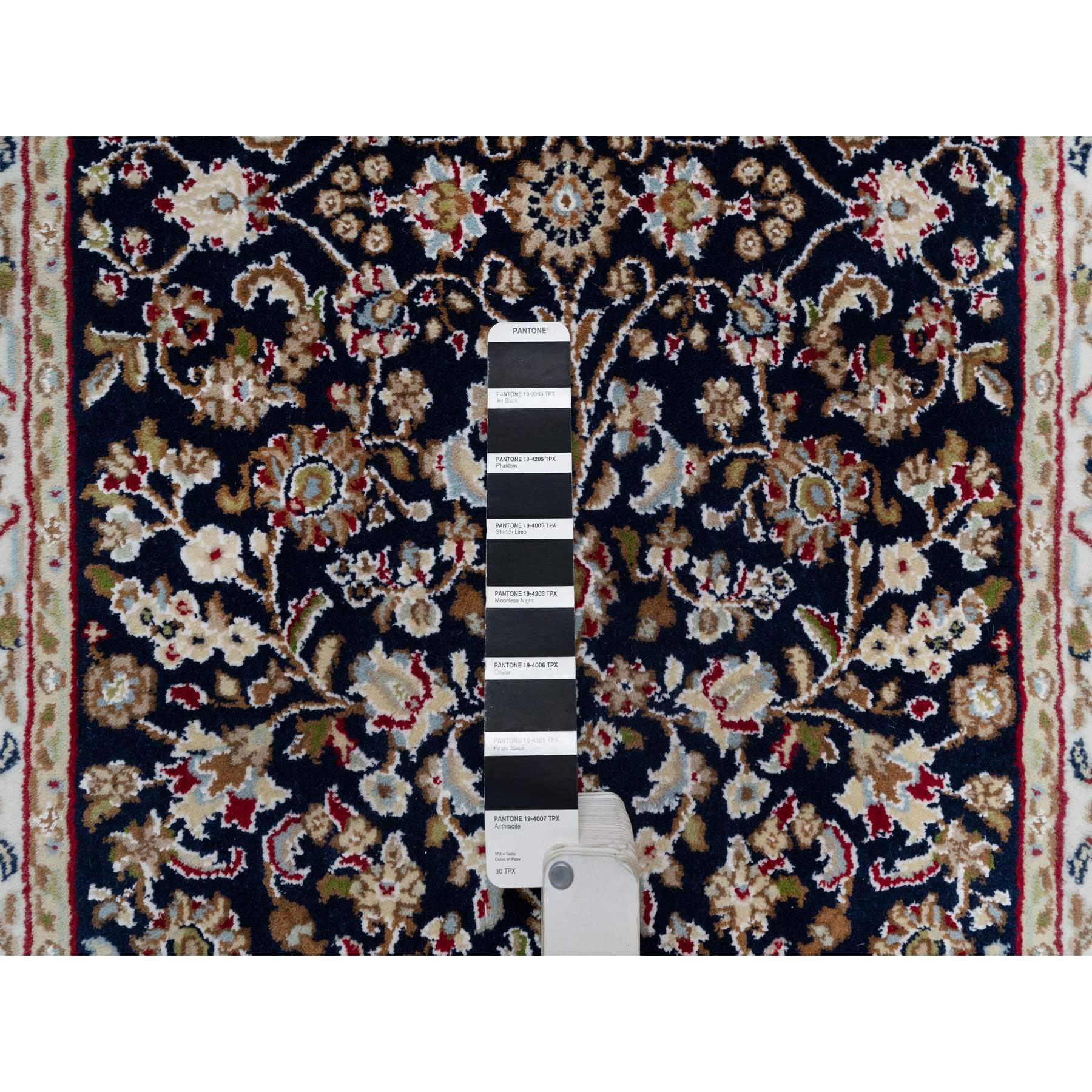 2'6"x13'3" Midnight Blue, Nain with All Over Flower Design, Wool and Silk, 250 KPSI, Hand Knotted, Runner, Oriental Rug HR91076 - Image 4