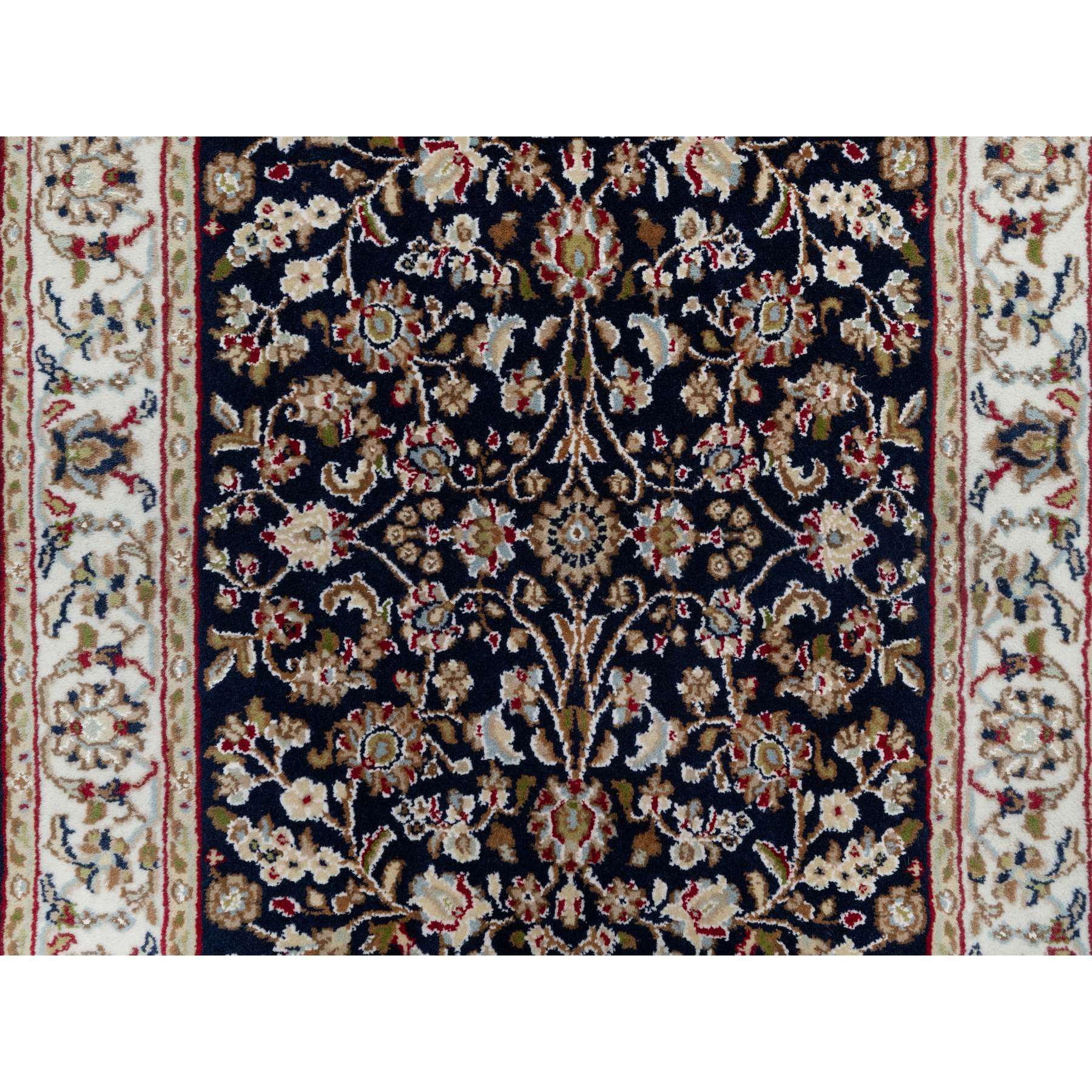 2'6"x13'3" Midnight Blue, Nain with All Over Flower Design, Wool and Silk, 250 KPSI, Hand Knotted, Runner, Oriental Rug HR91076 - Image 5